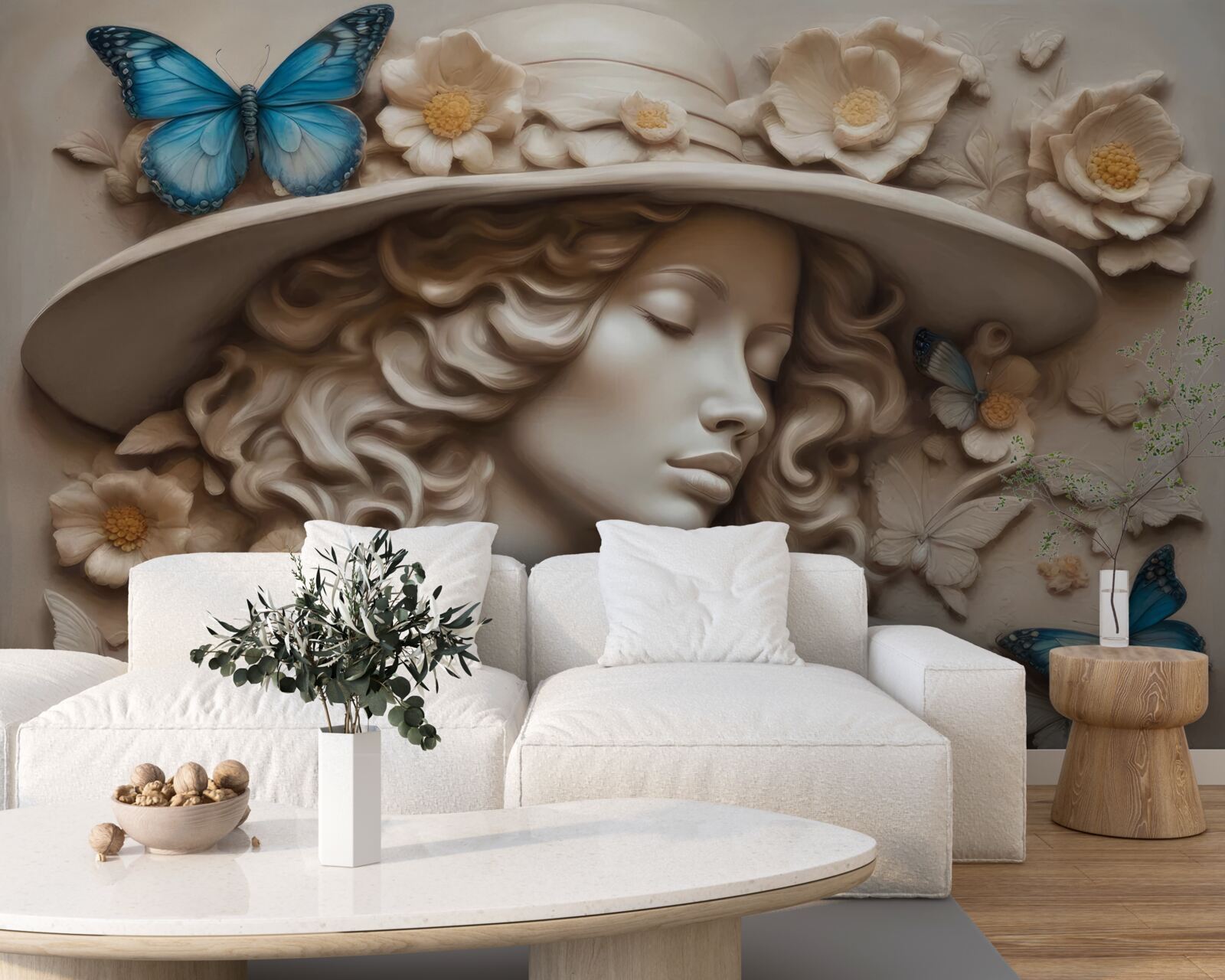 Fotobehang meisje met hoed en gesloten ogen