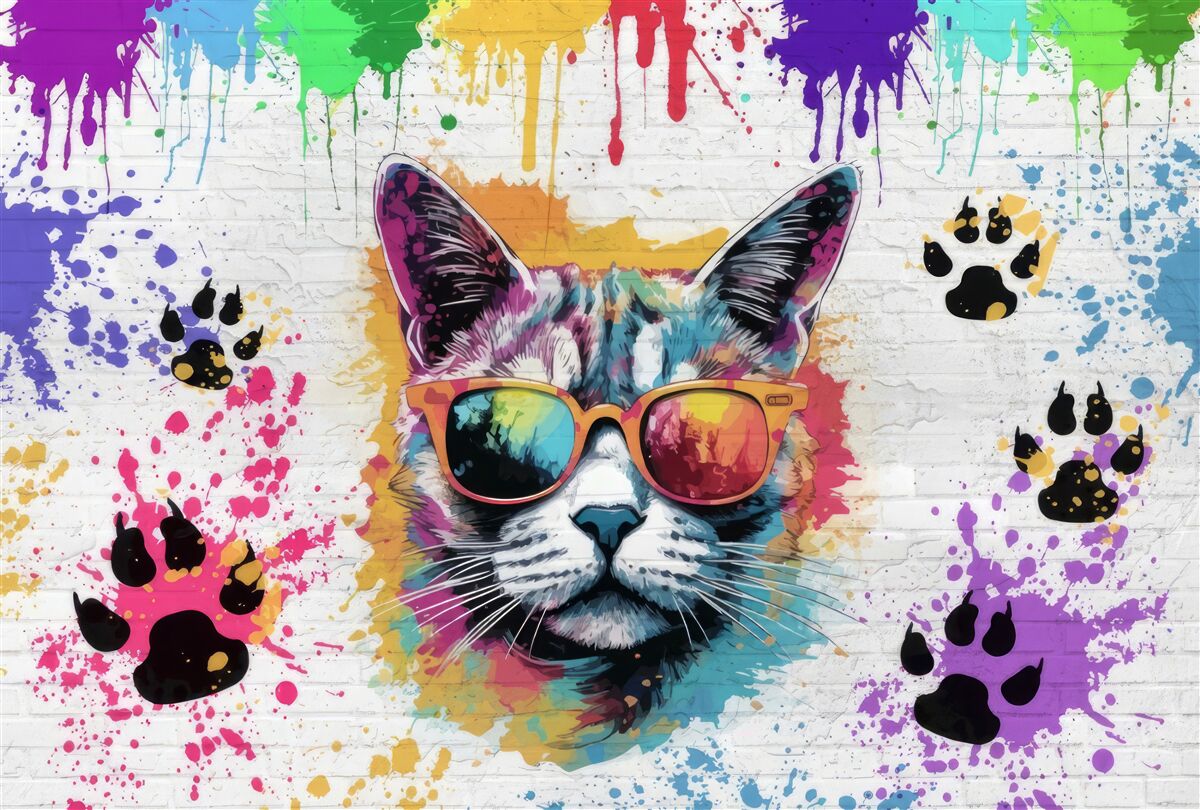 Fotobehang kat met bril