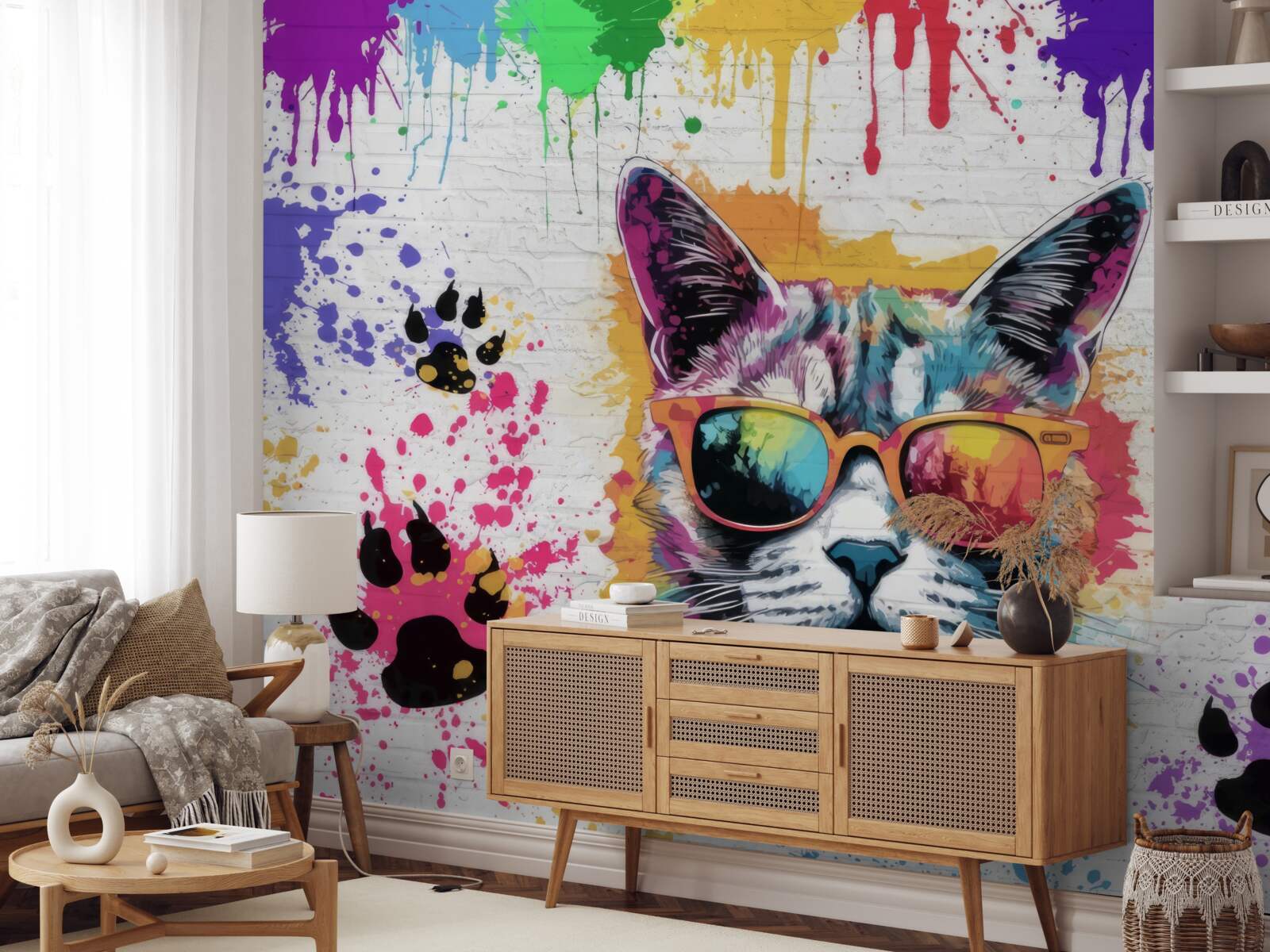 Fotobehang kat met bril