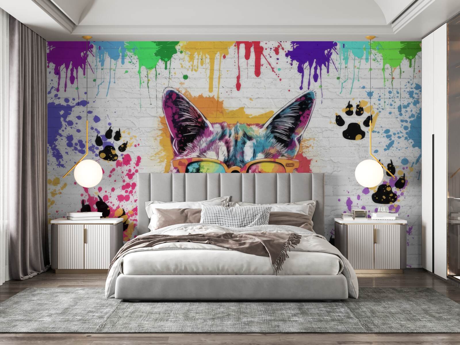 Fotobehang kat met bril