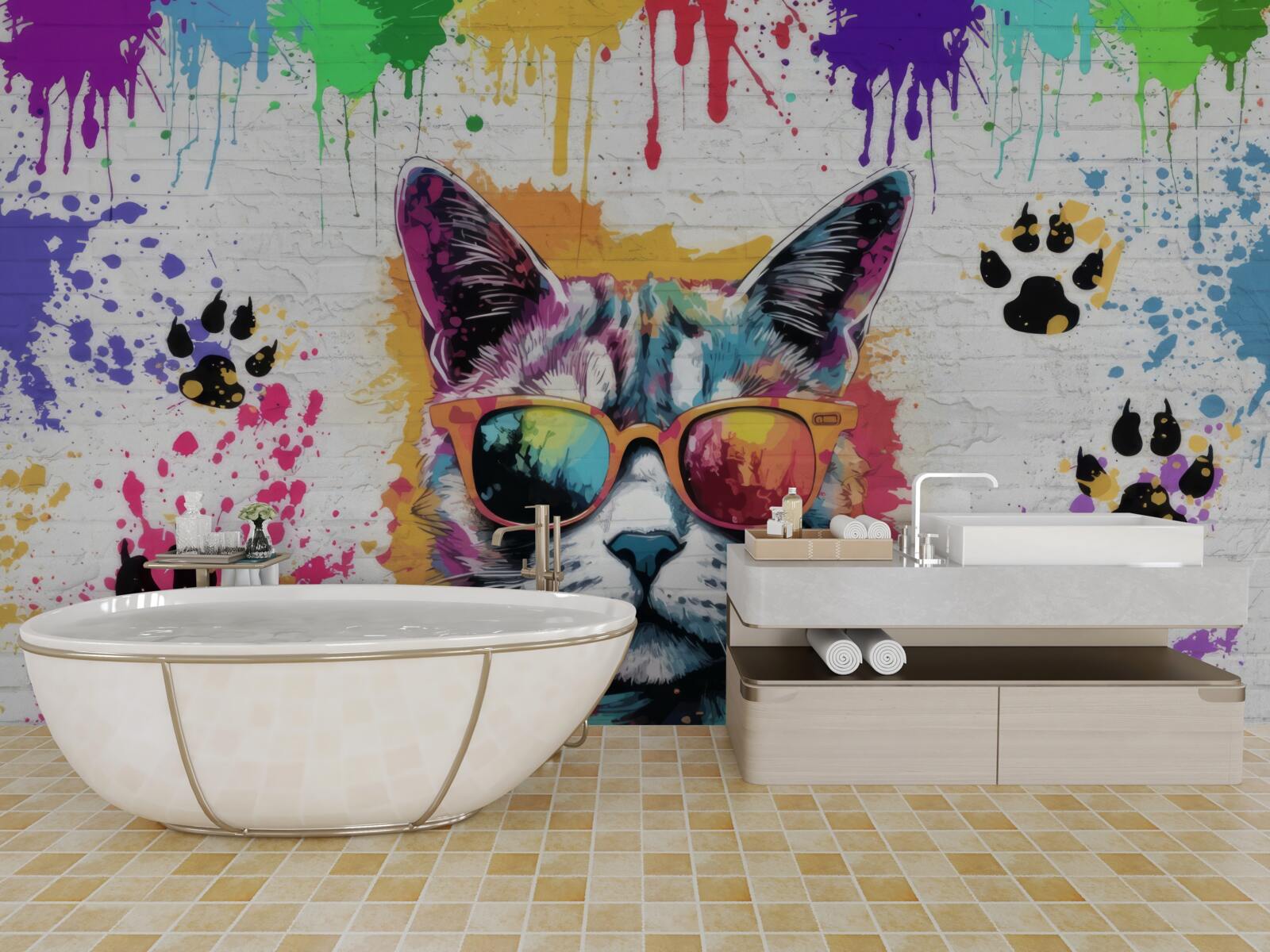 Fotobehang kat met bril