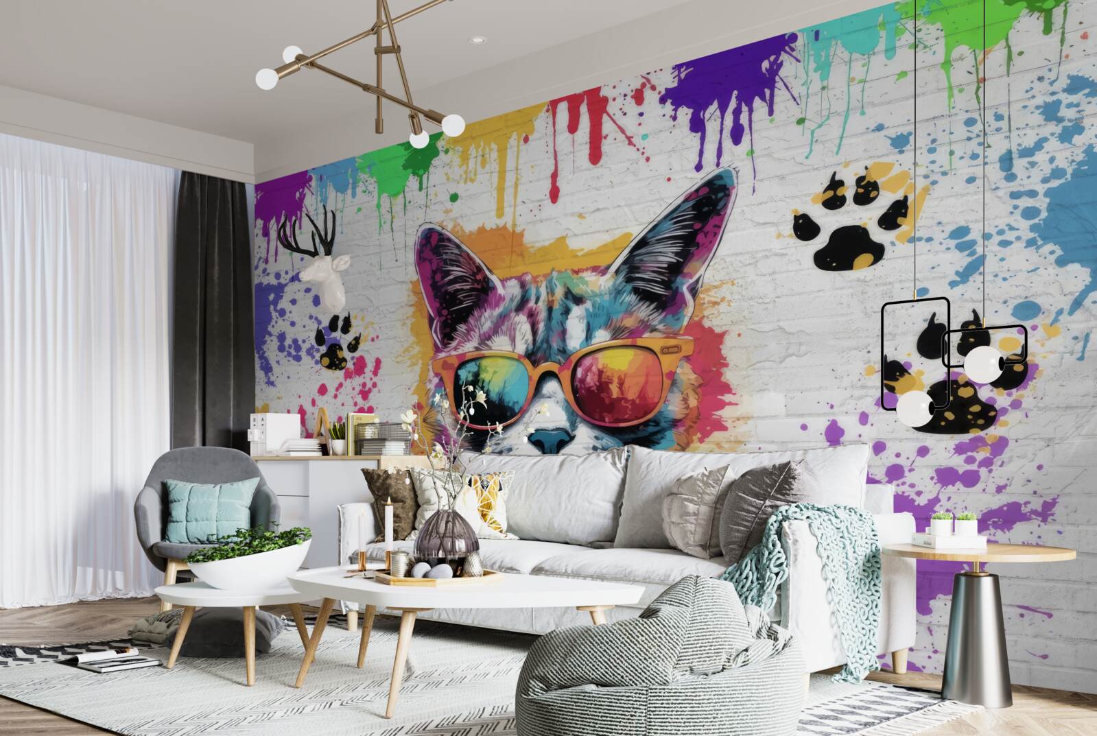Fotobehang kat met bril