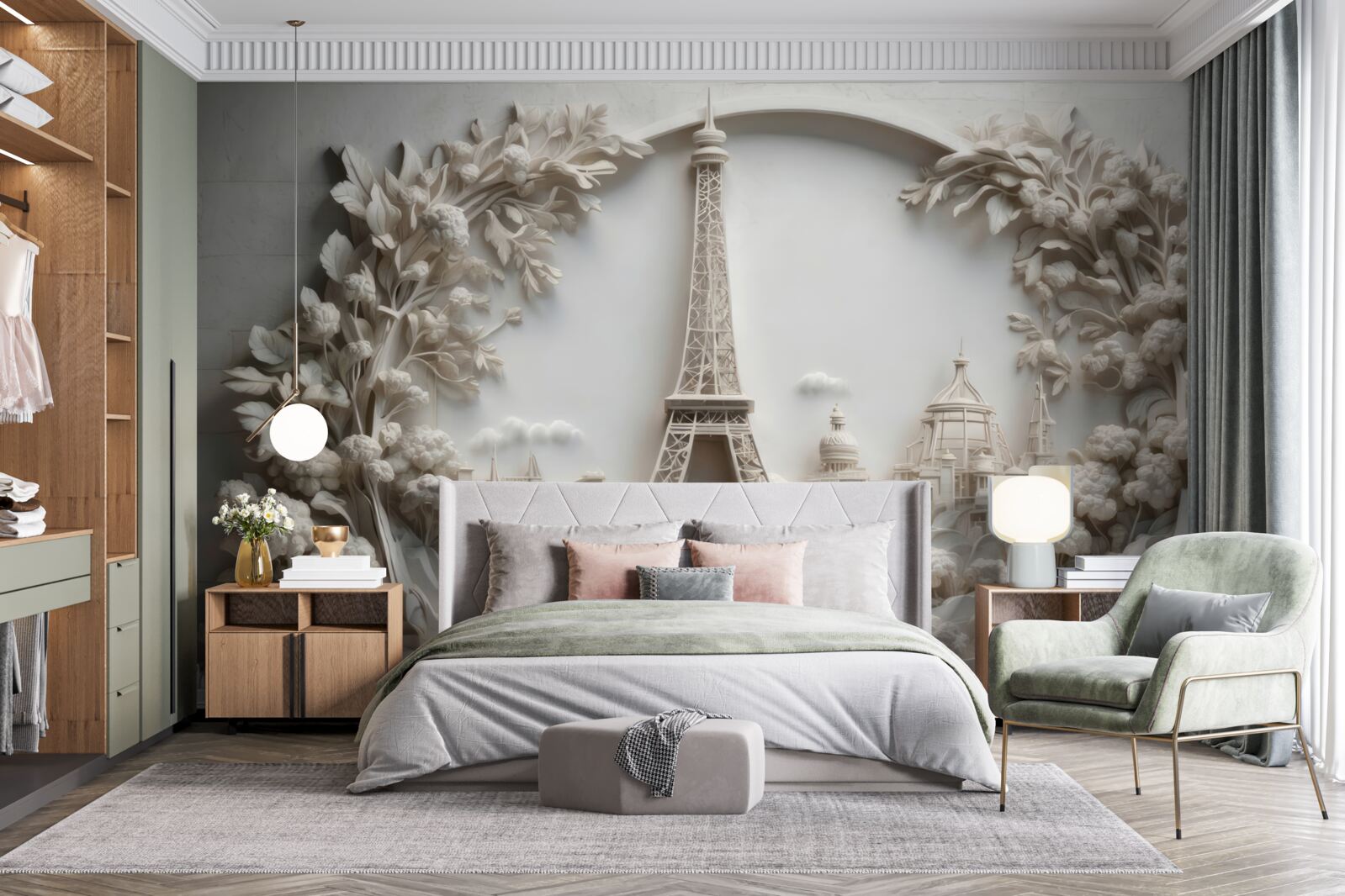 Fotobehang eiffeltoren ingepakt in vegetatie