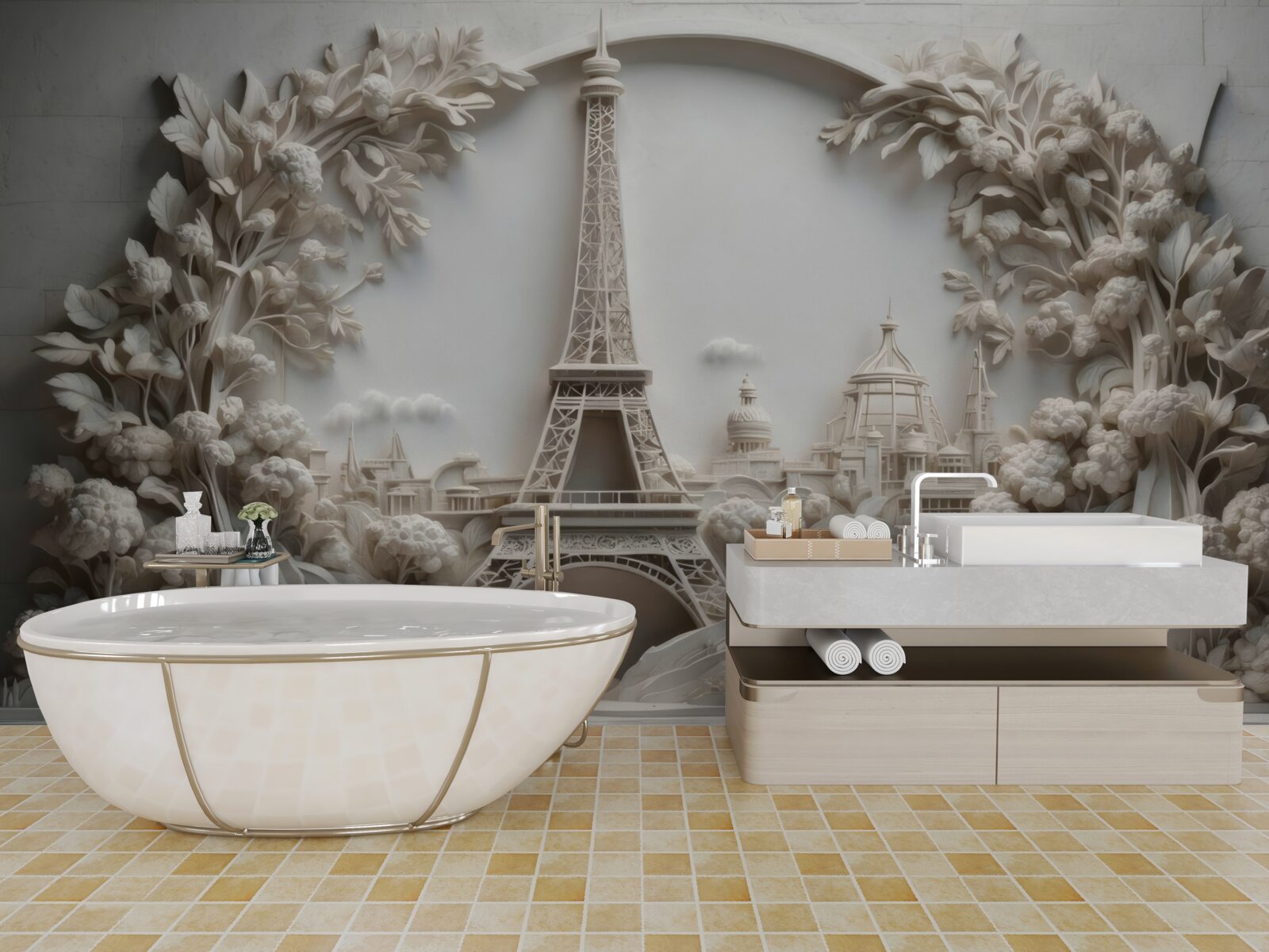 Fotobehang eiffeltoren ingepakt in vegetatie