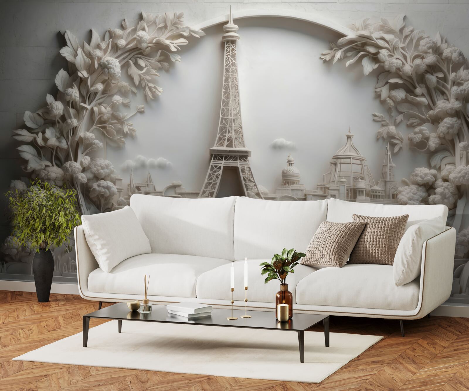 Fotobehang eiffeltoren ingepakt in vegetatie