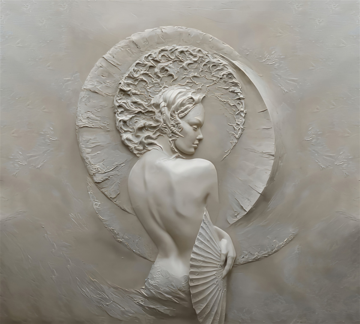 Fotobehang meisje verbergt haar gezicht achter een waaier