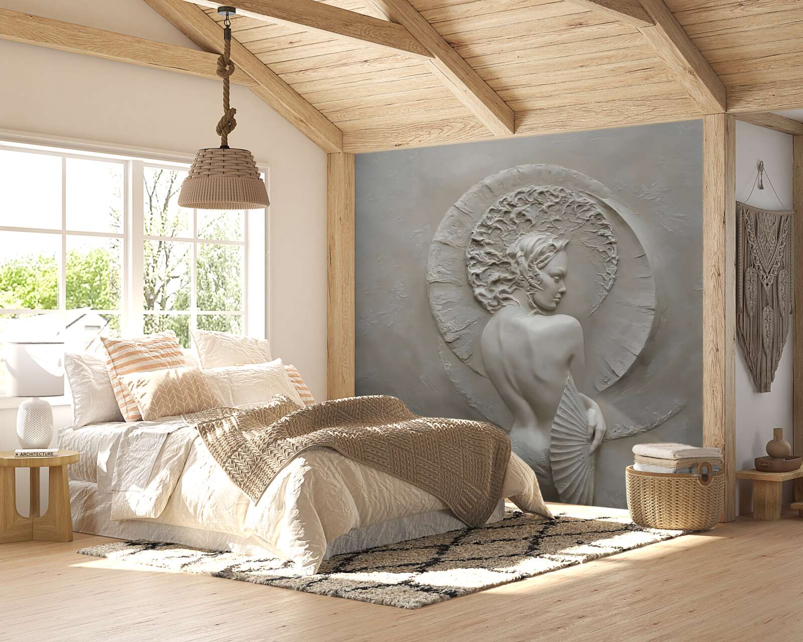 Fotobehang meisje verbergt haar gezicht achter een waaier