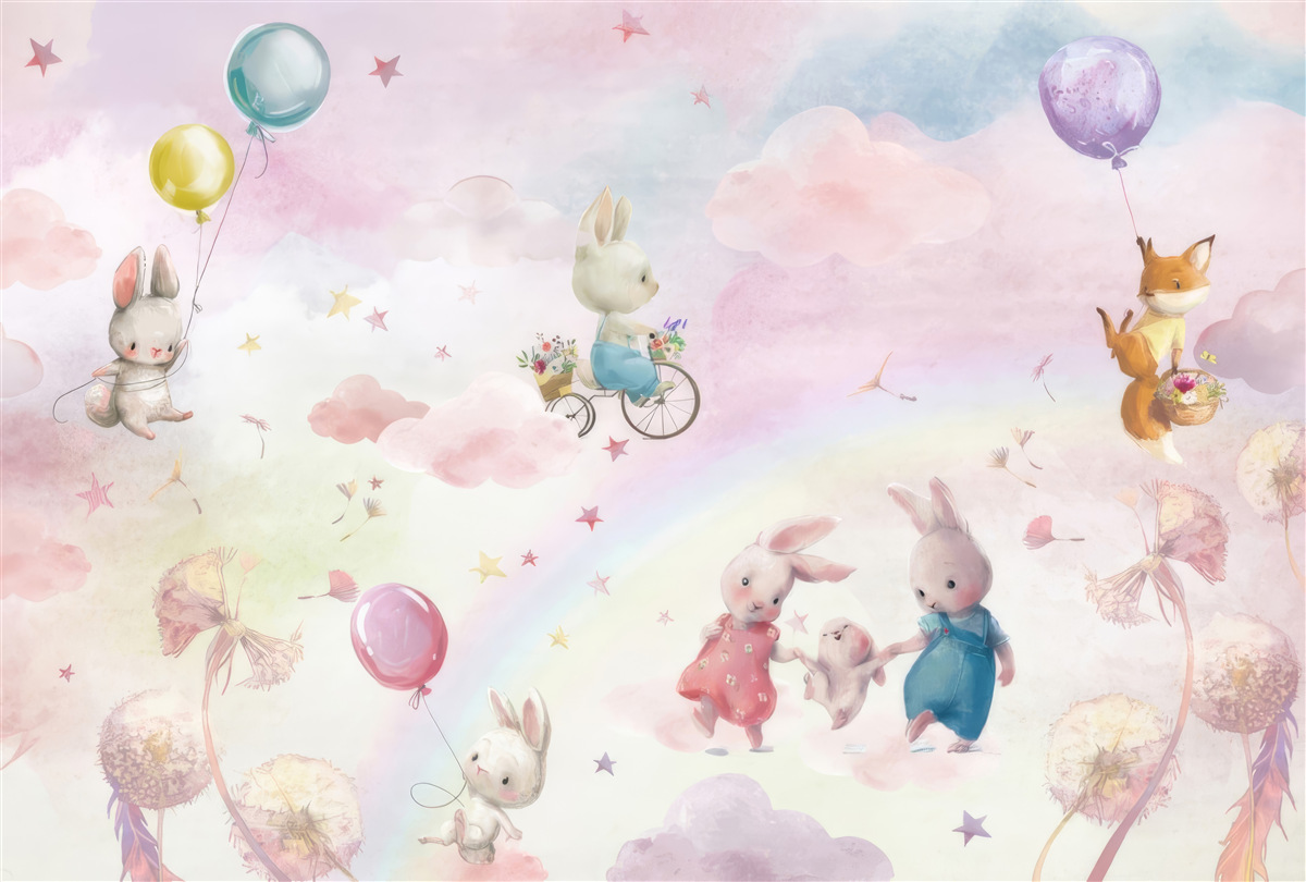 Fotobehang konijnen en een kleine vos