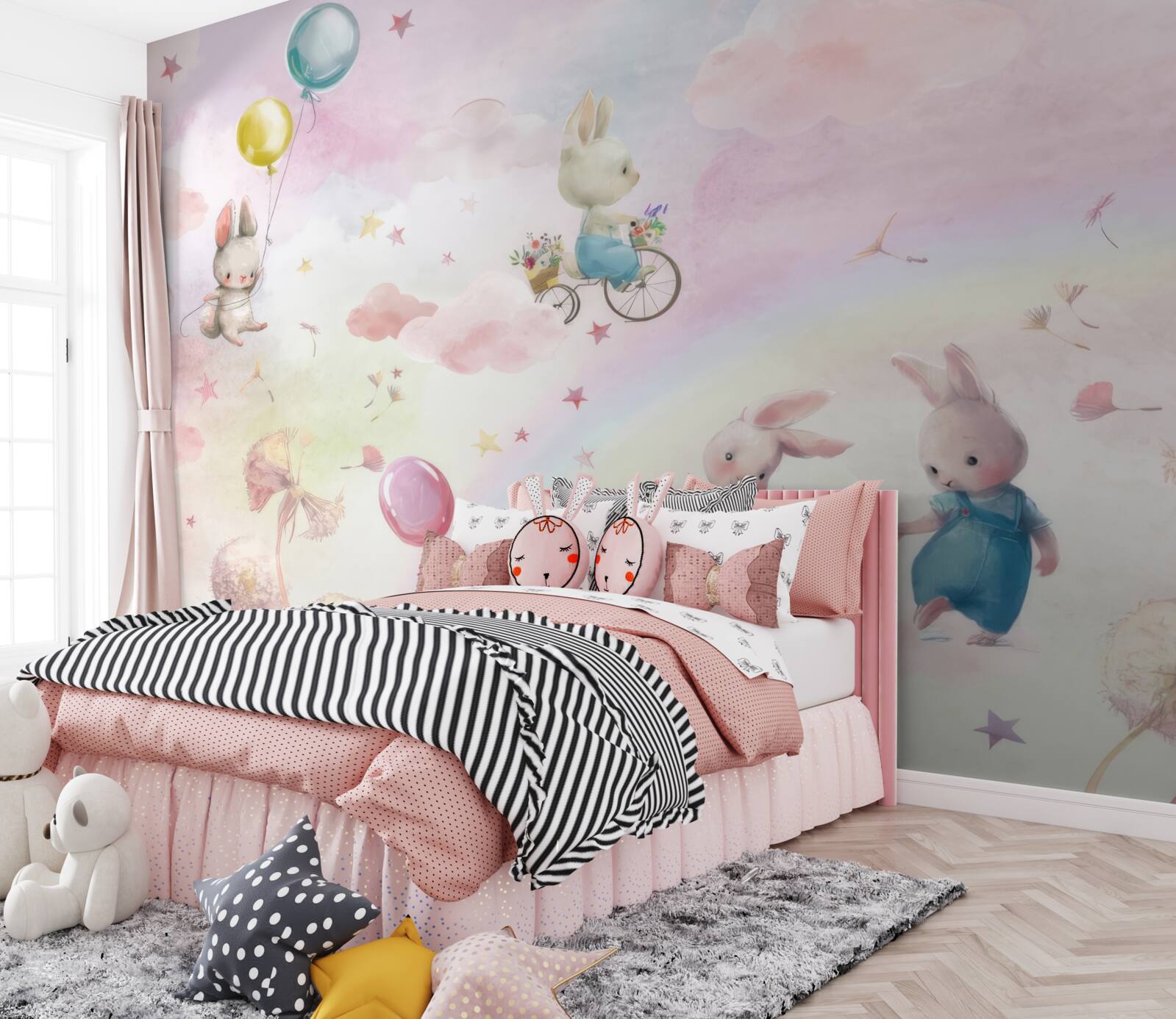 Fotobehang konijnen en een kleine vos