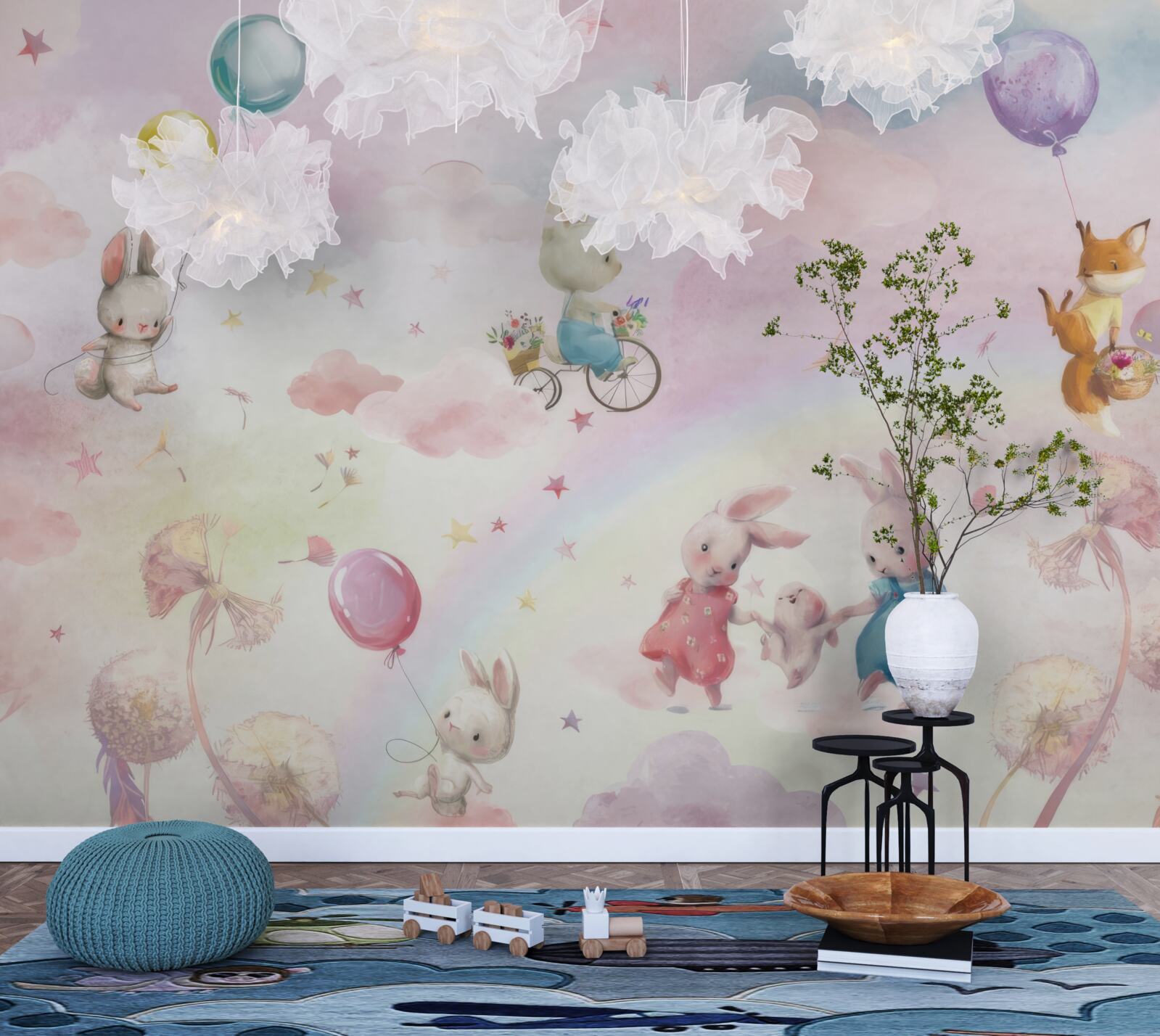 Fotobehang konijnen en een kleine vos