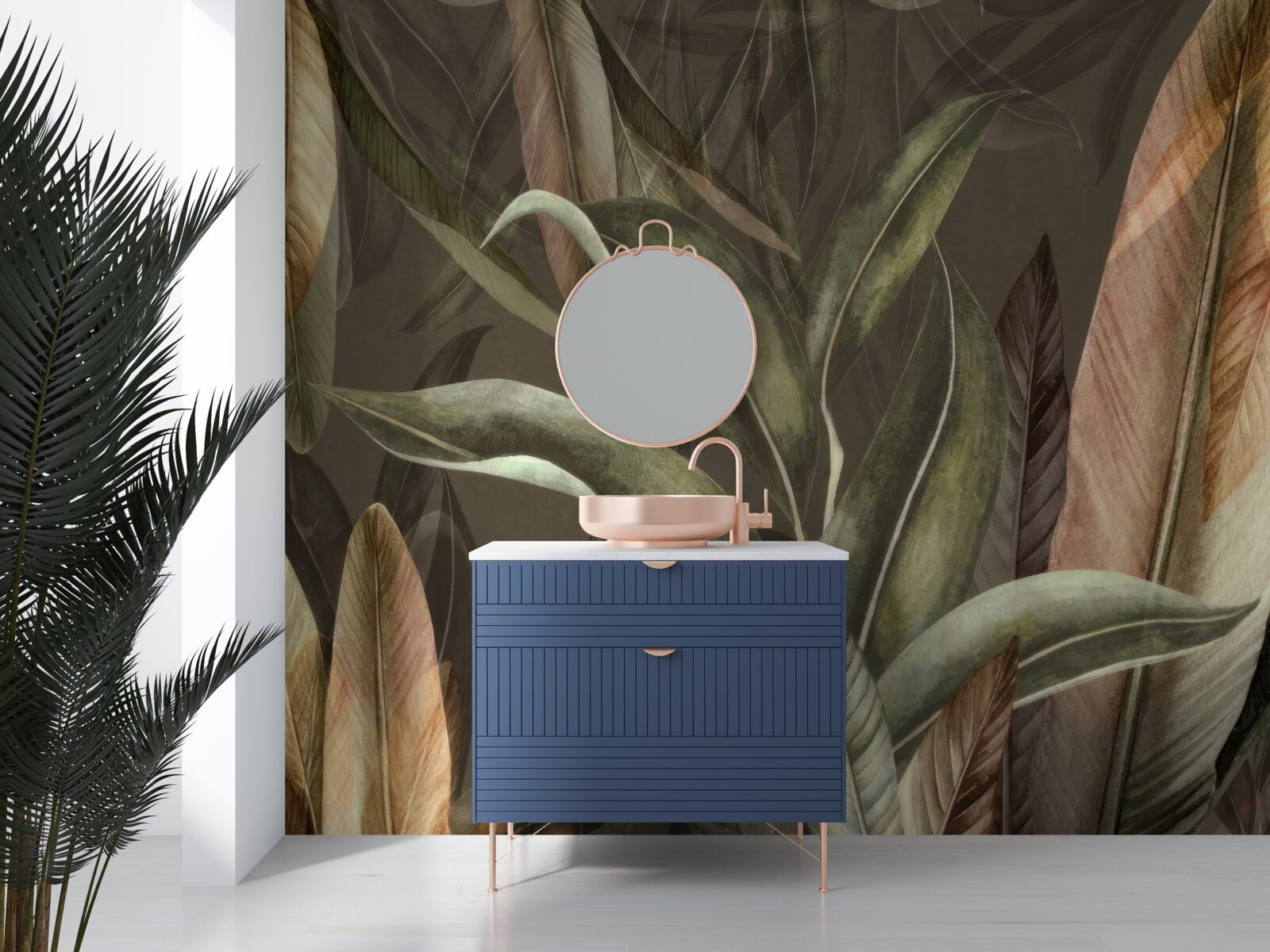 Fotobehang bladeren in bruin- en groentinten