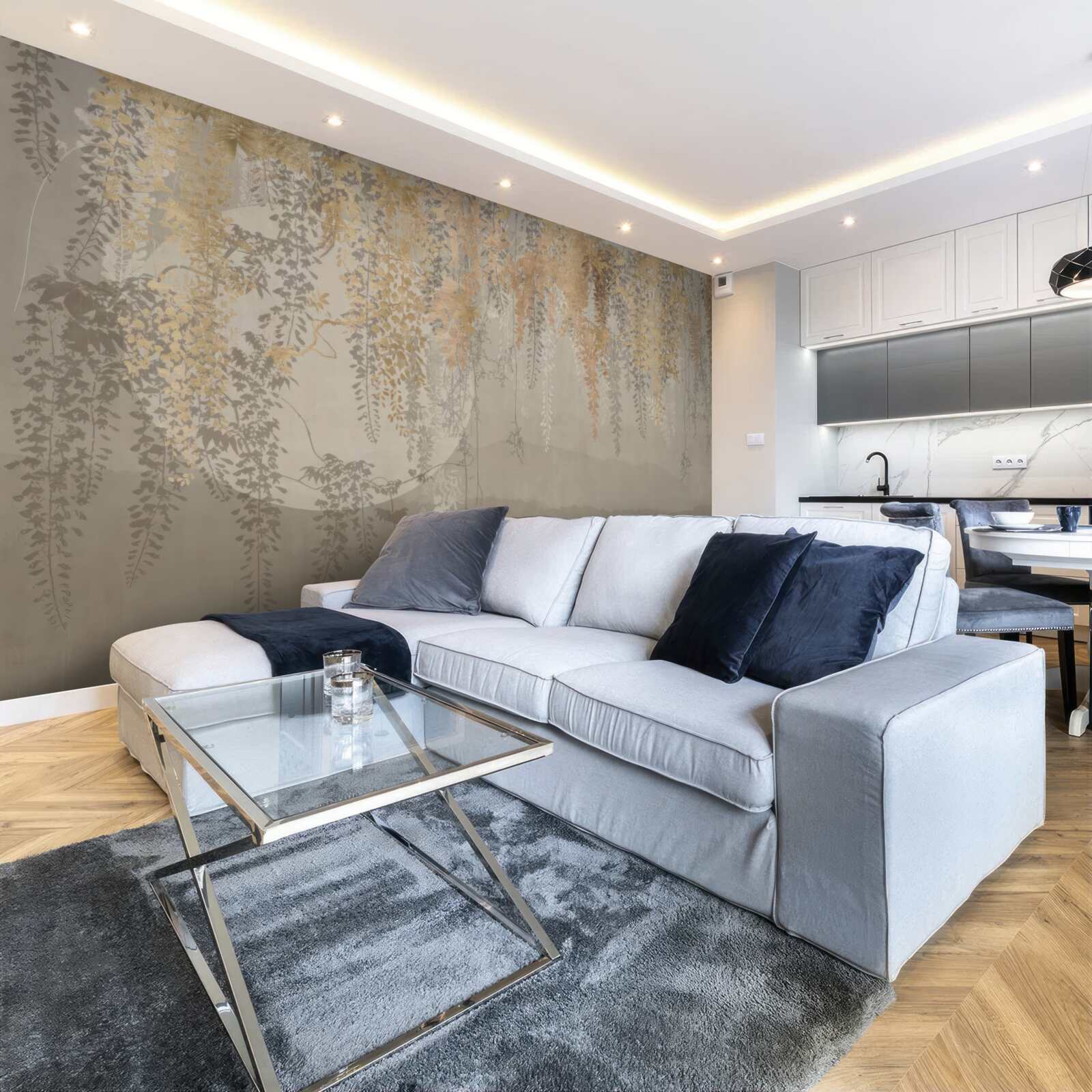 Fotobehang dunne planten die naar beneden reiken