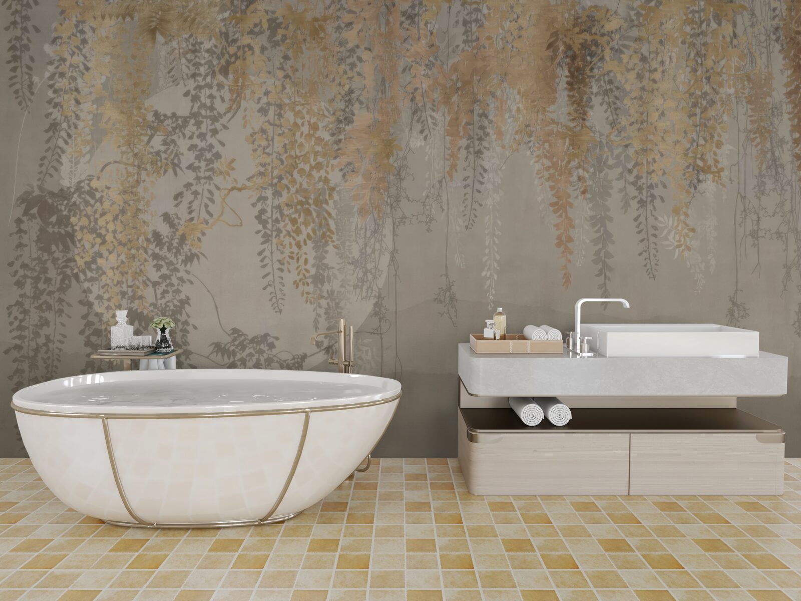 Fotobehang dunne planten die naar beneden reiken