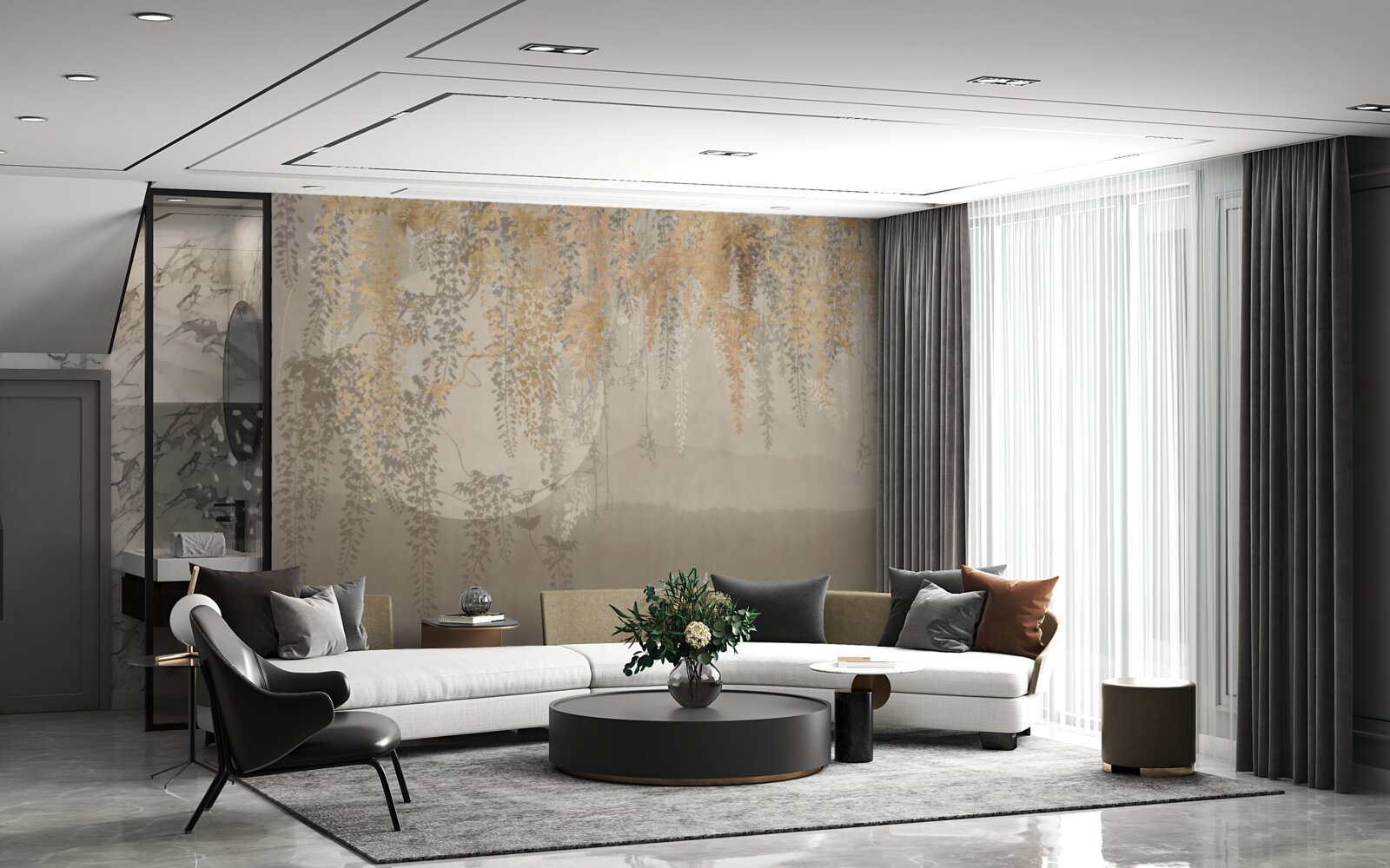 Fotobehang dunne planten die naar beneden reiken