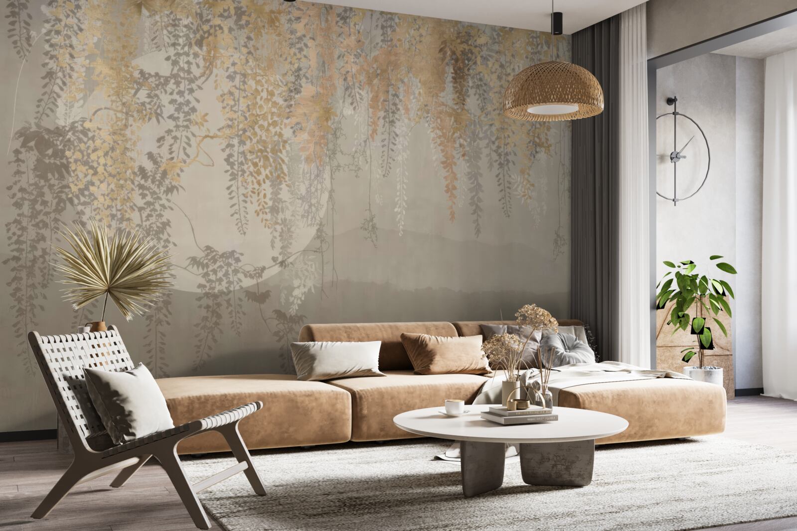 Fotobehang dunne planten die naar beneden reiken