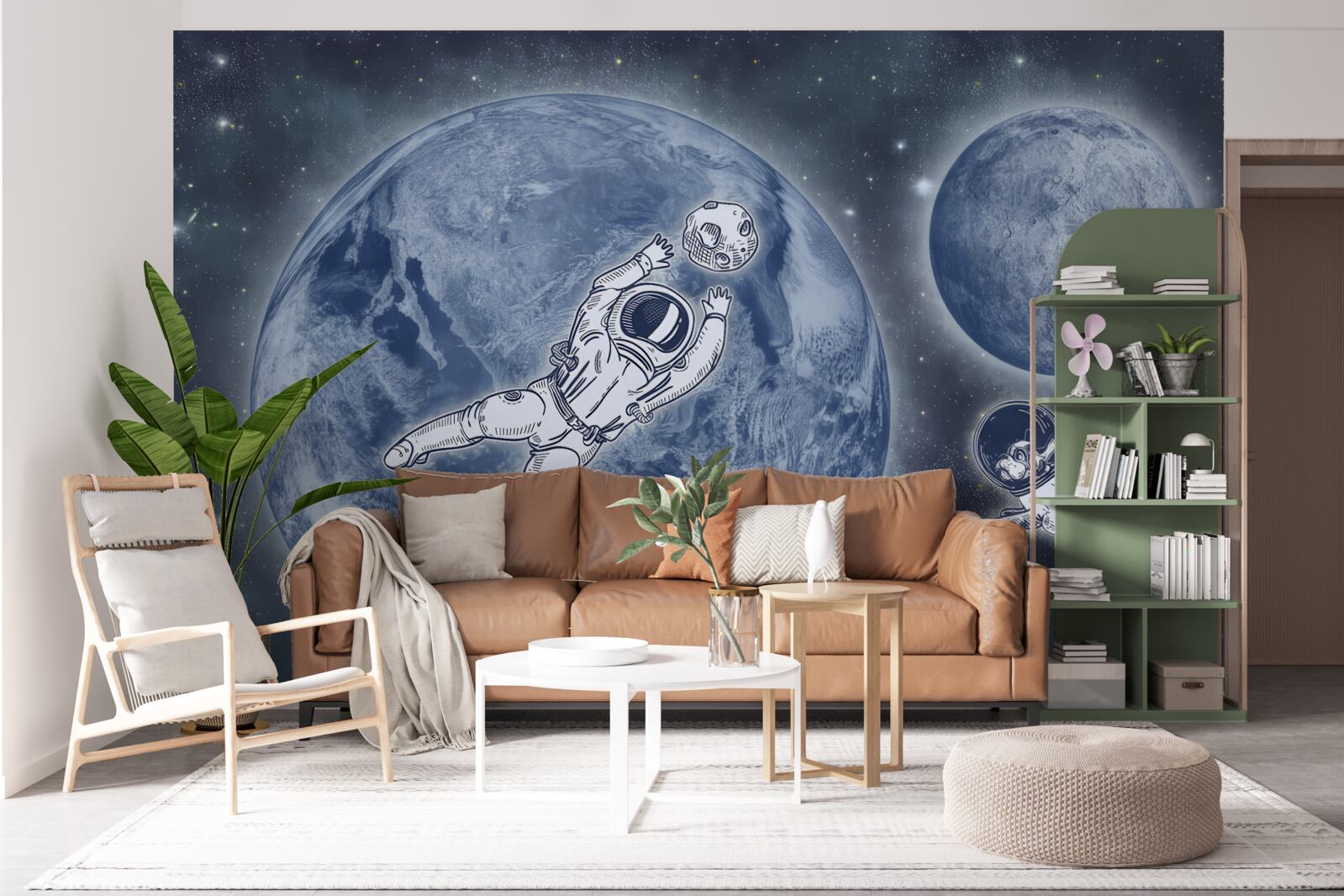 Fotobehang astronaut en hond vliegen de ruimte in