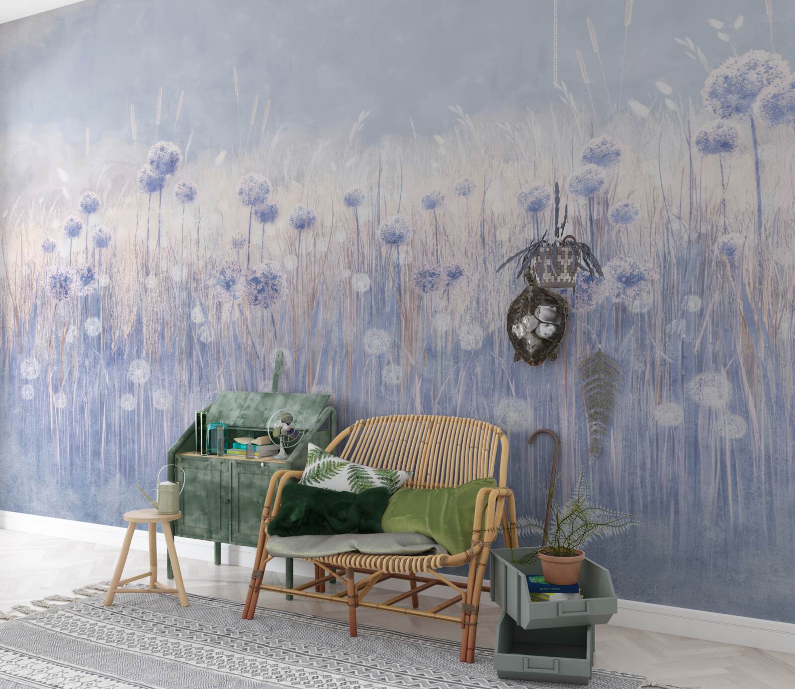 Fotobehang lilakleurige planten op een lichte achtergrond