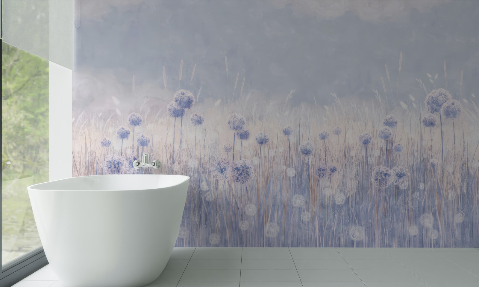 Fotobehang lilakleurige planten op een lichte achtergrond