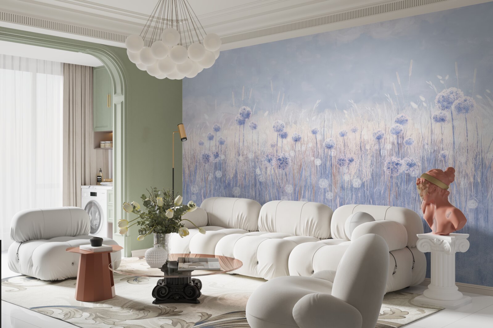 Fotobehang lilakleurige planten op een lichte achtergrond