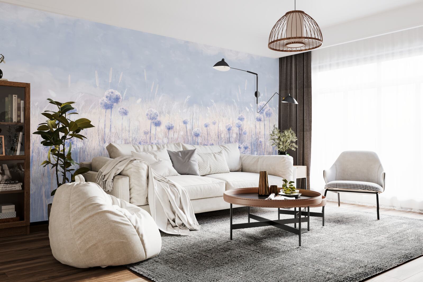 Fotobehang lilakleurige planten op een lichte achtergrond