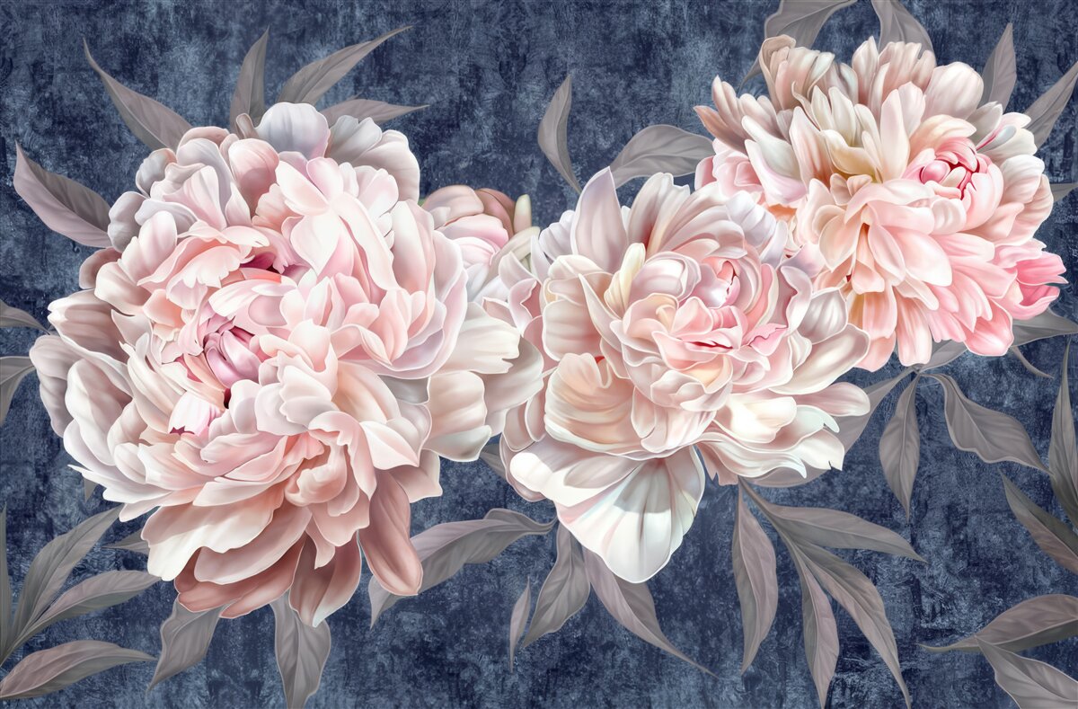 Fotobehang grote heldere pioenrozen op een donker oppervlak