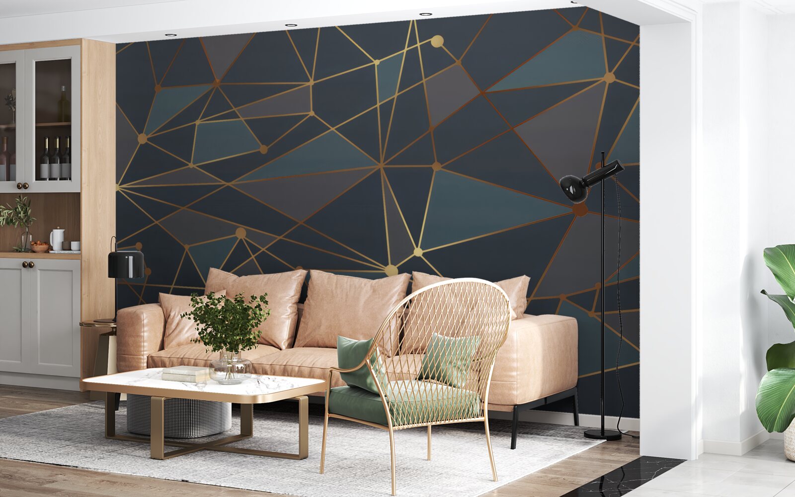 Fotobehang achtergrond met geometrische vormen in donkere tinten