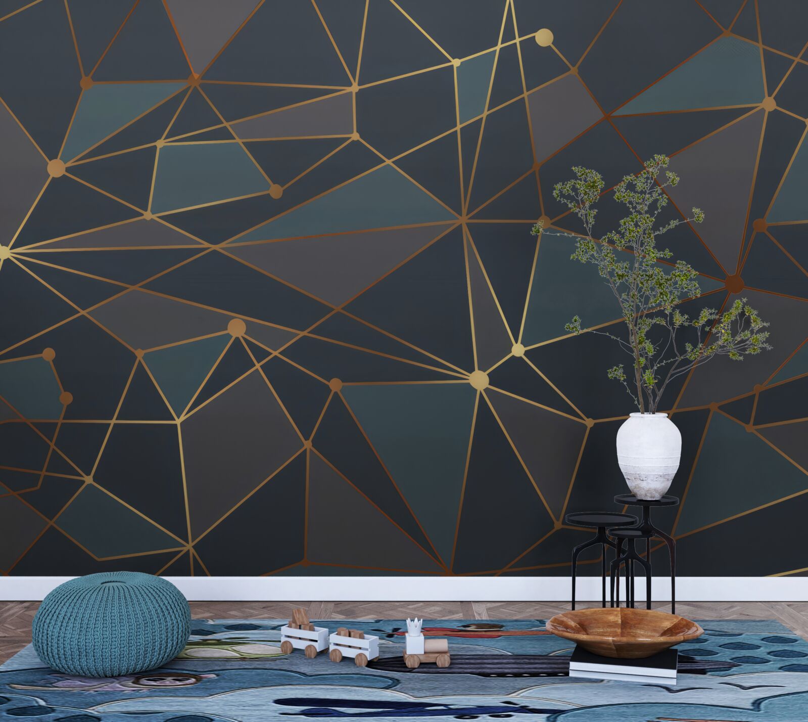 Fotobehang achtergrond met geometrische vormen in donkere tinten