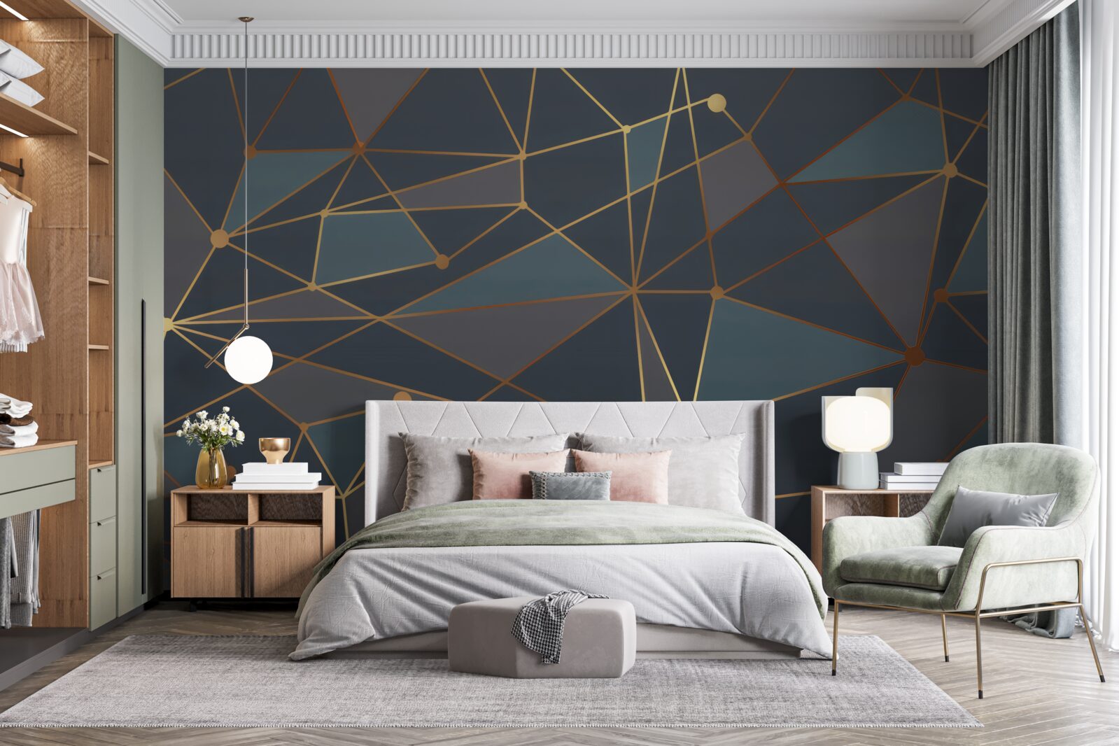 Fotobehang achtergrond met geometrische vormen in donkere tinten