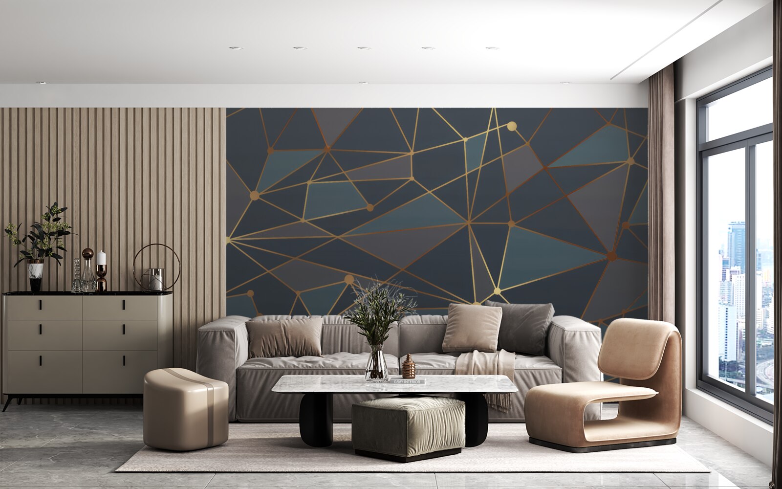 Fotobehang achtergrond met geometrische vormen in donkere tinten