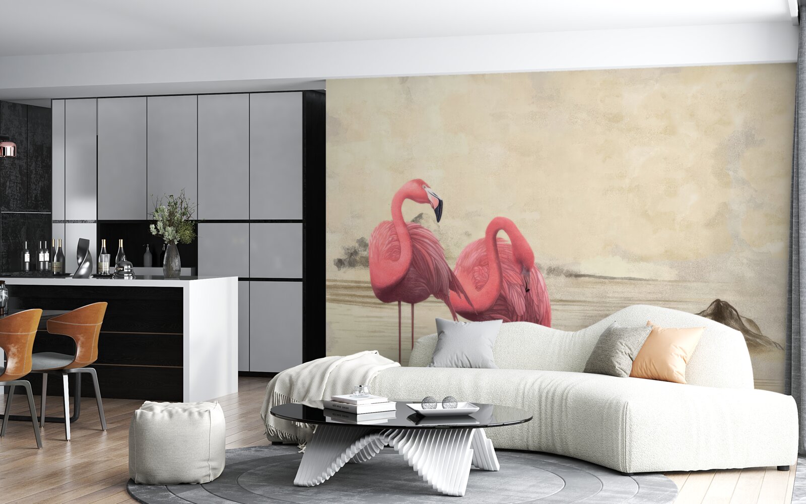 Fotobehang een paar felroze flamingo's