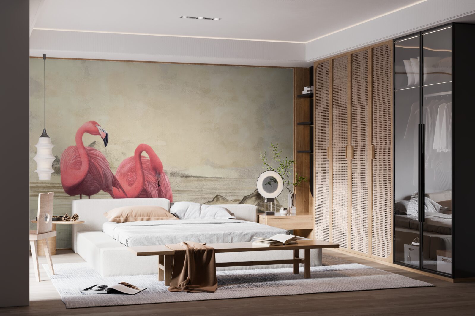 Fotobehang een paar felroze flamingo's