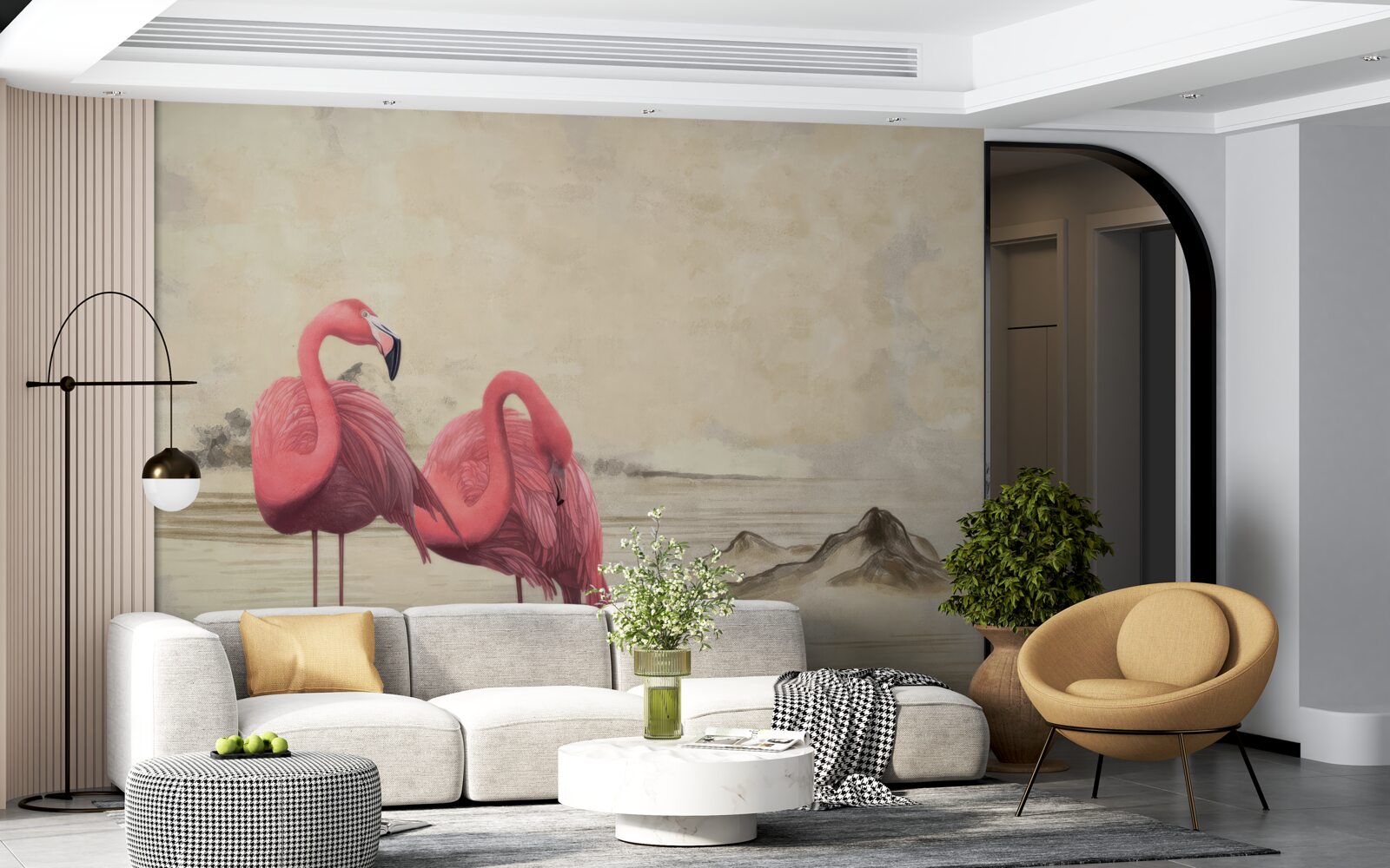 Fotobehang een paar felroze flamingo's