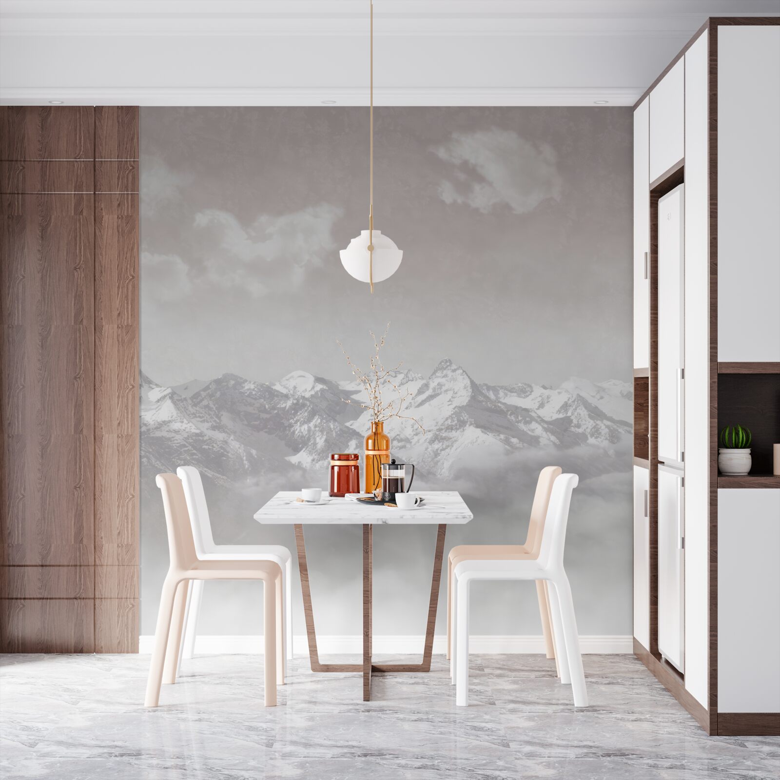 Fotobehang mistige bergen