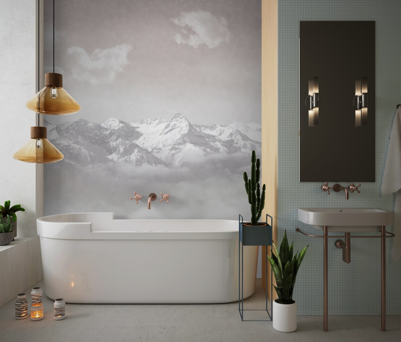 Fotobehang mistige bergen