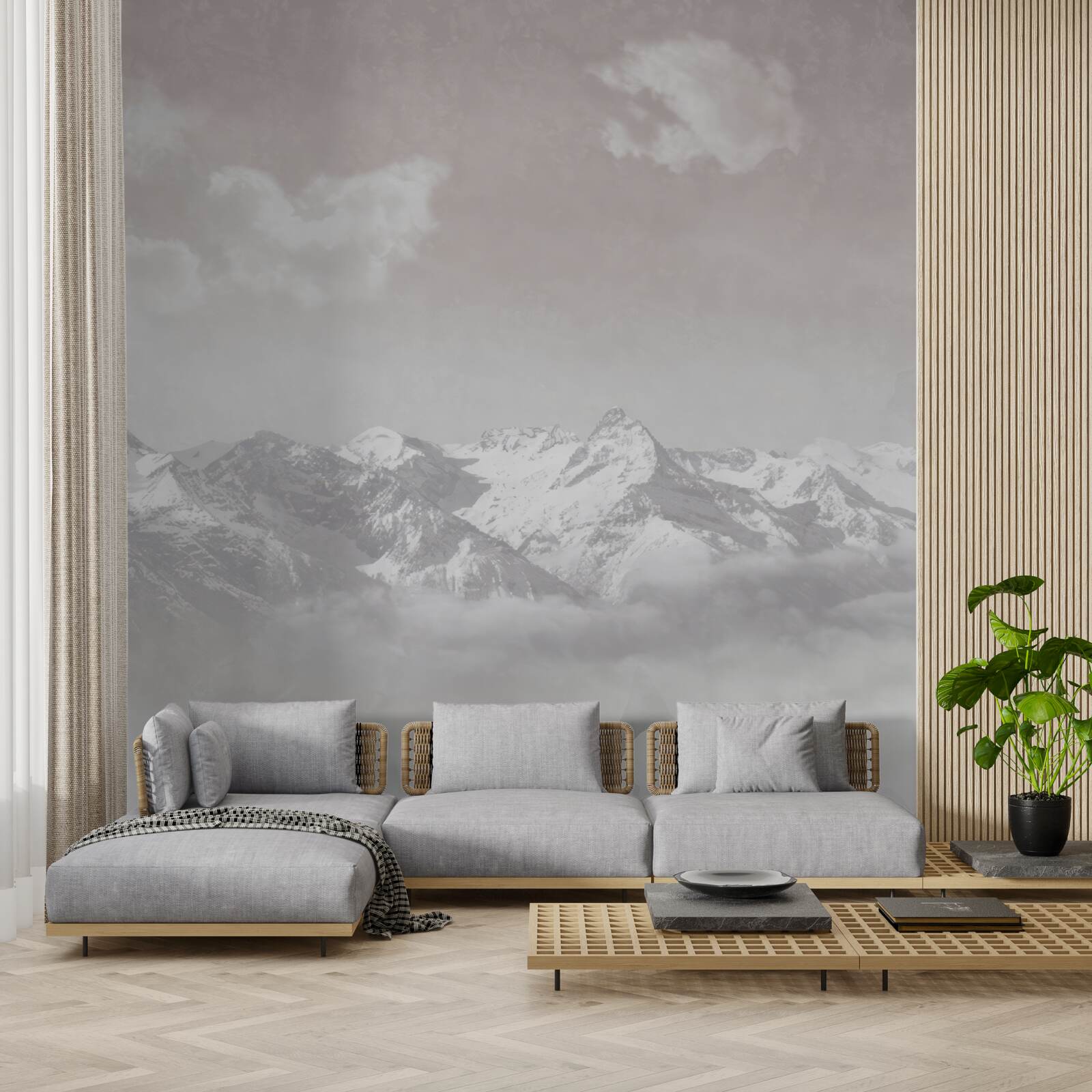 Fotobehang mistige bergen