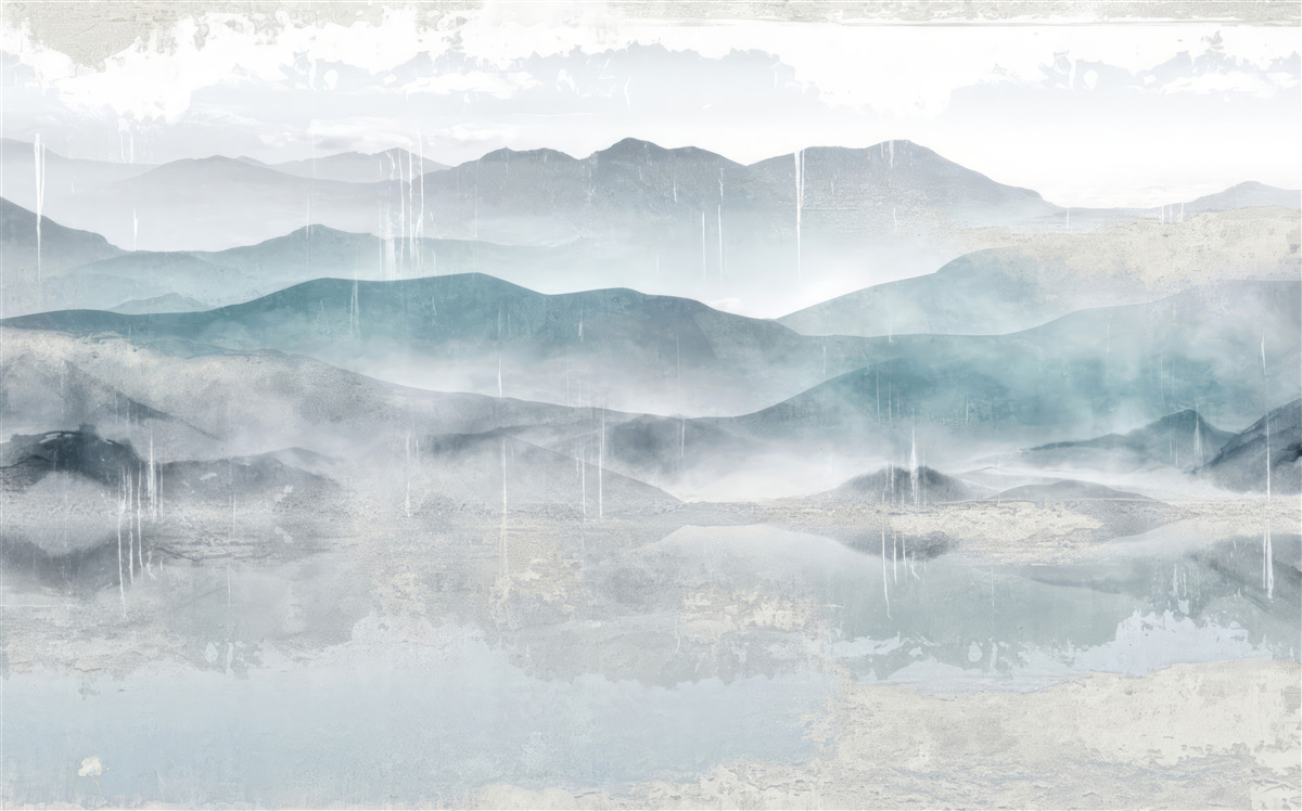 Fotobehang vage contouren van de bergen