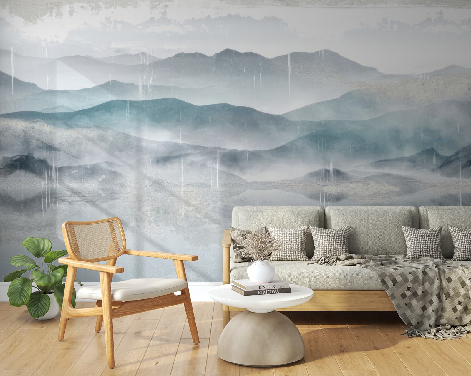 Fotobehang vage contouren van de bergen