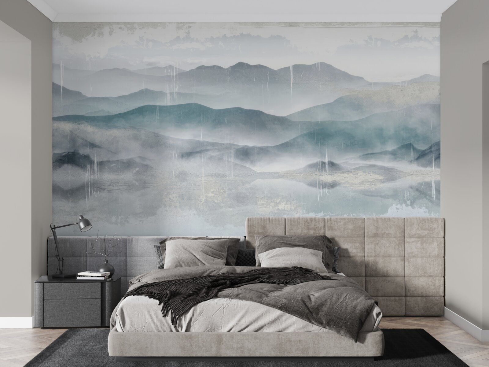 Fotobehang vage contouren van de bergen