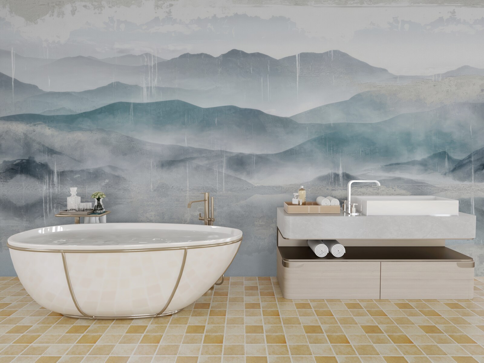 Fotobehang vage contouren van de bergen