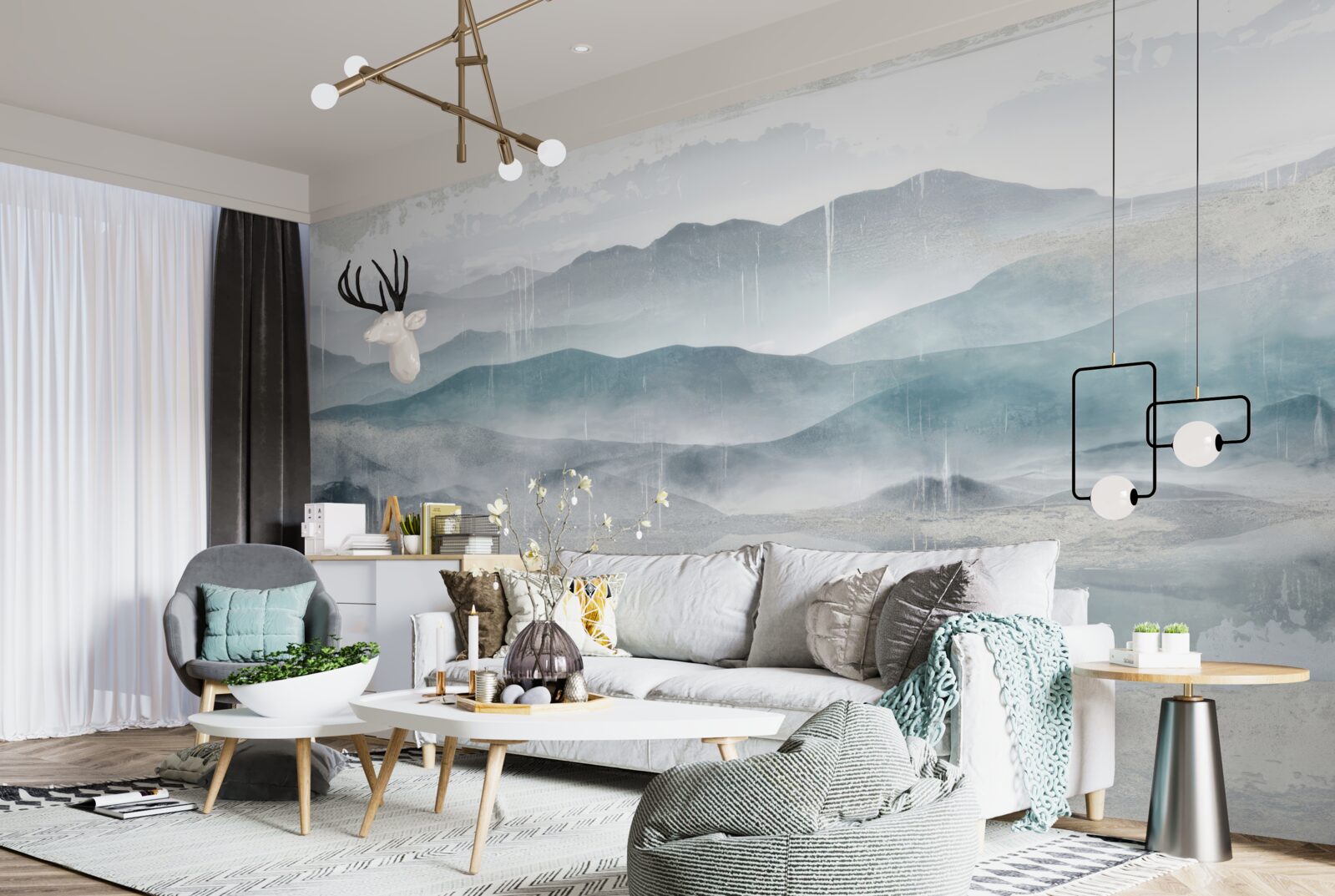 Fotobehang vage contouren van de bergen