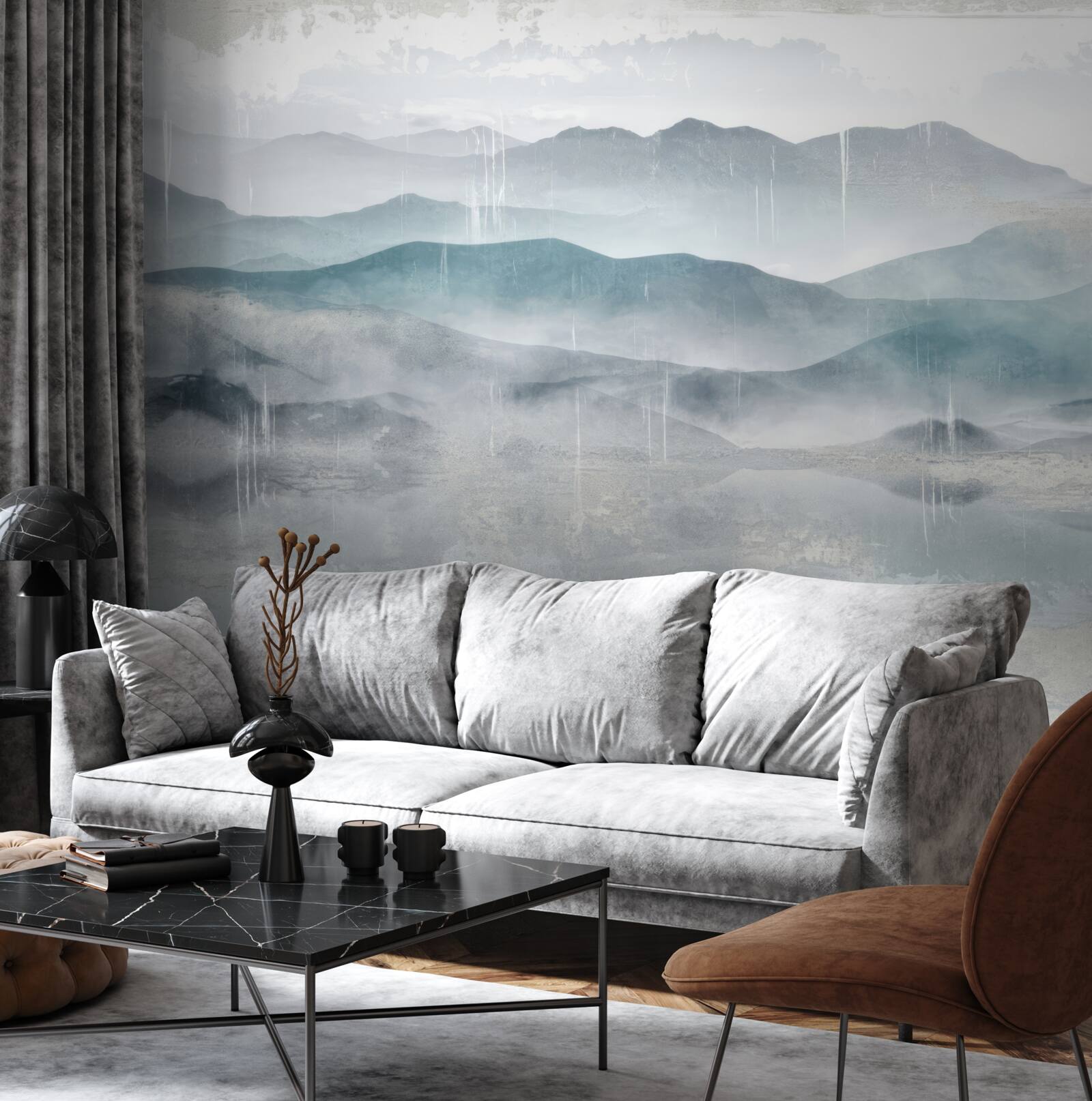 Fotobehang vage contouren van de bergen