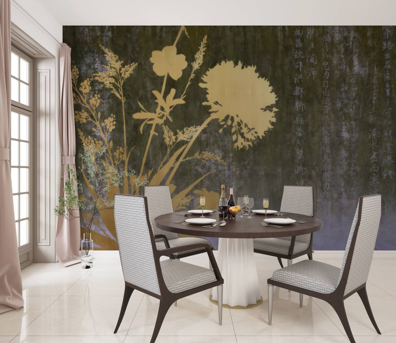 Fotobehang achtergrond met afbeeldingen van hiërogliefen en planten