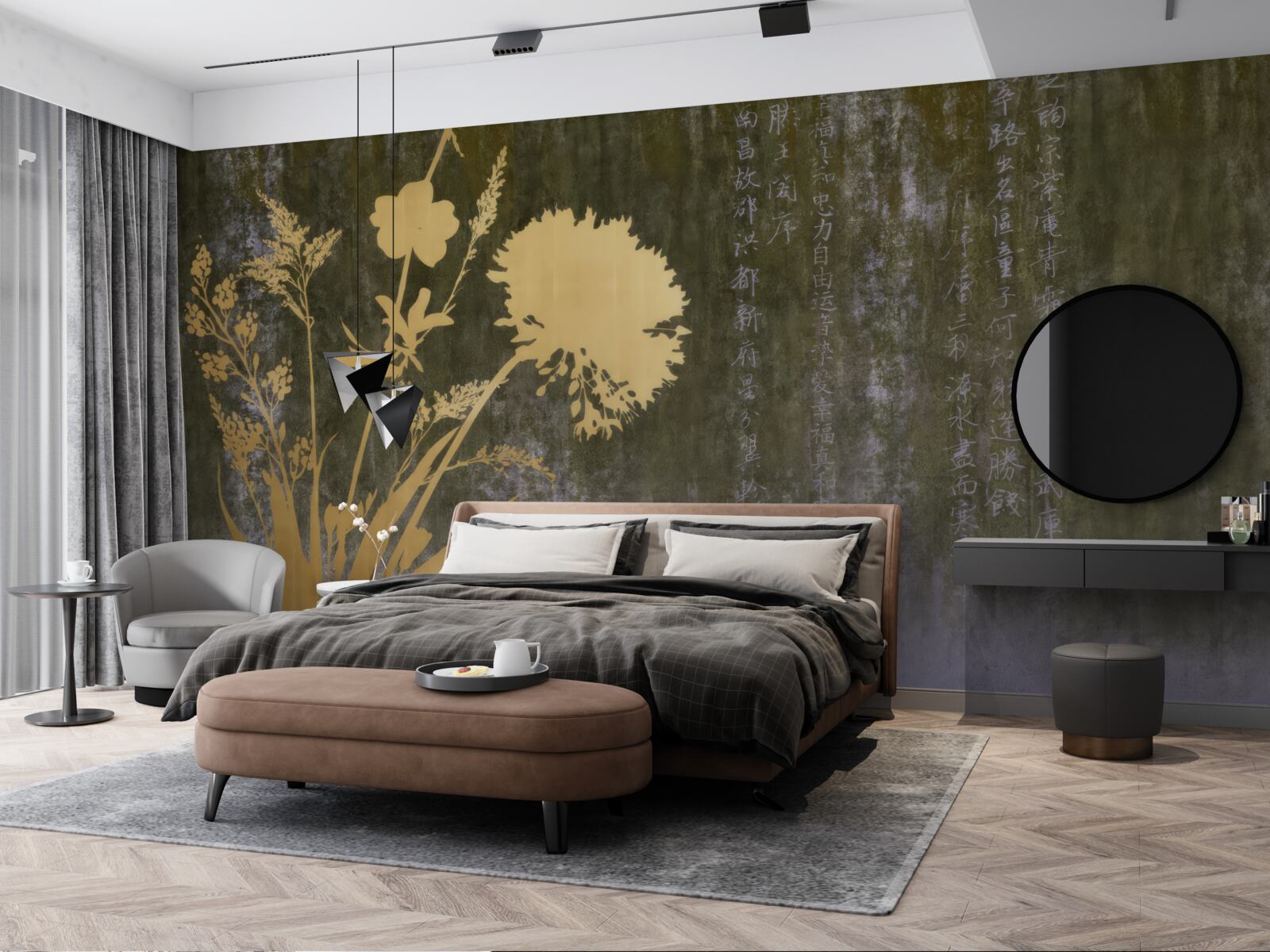 Fotobehang achtergrond met afbeeldingen van hiërogliefen en planten