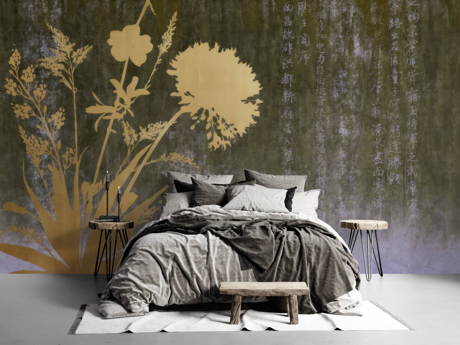 Fotobehang achtergrond met afbeeldingen van hiërogliefen en planten