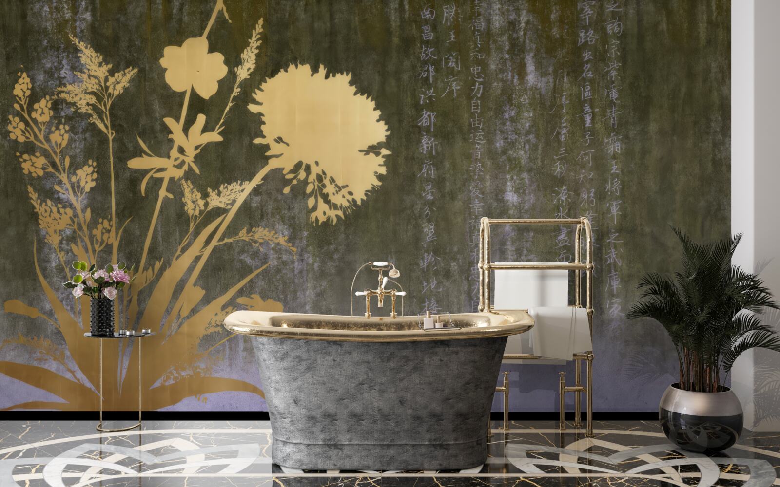 Fotobehang achtergrond met afbeeldingen van hiërogliefen en planten