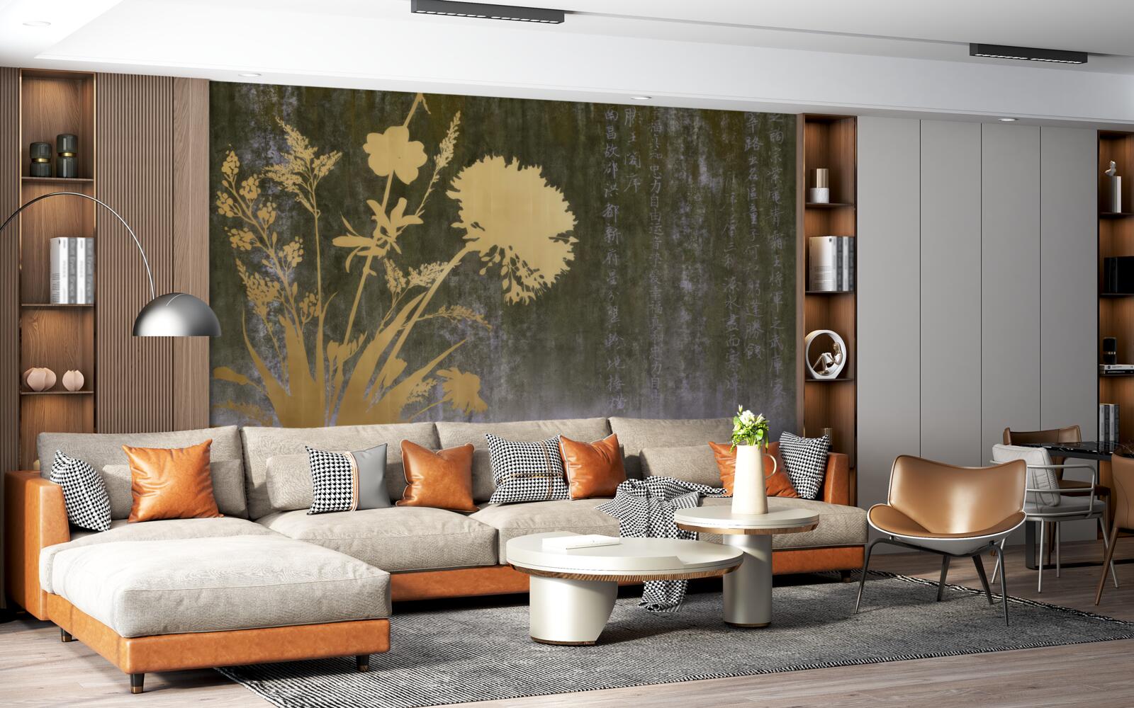 Fotobehang achtergrond met afbeeldingen van hiërogliefen en planten