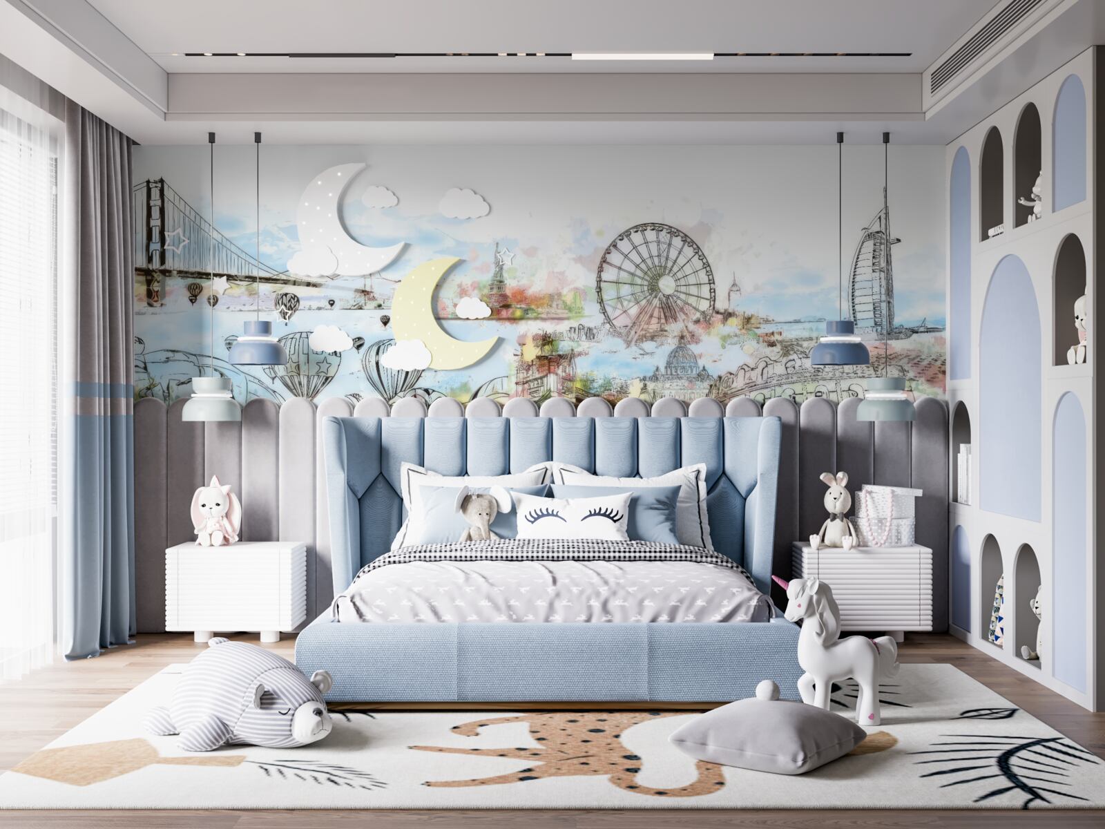 Fotobehang schetsen van verschillende bekende plaatsen