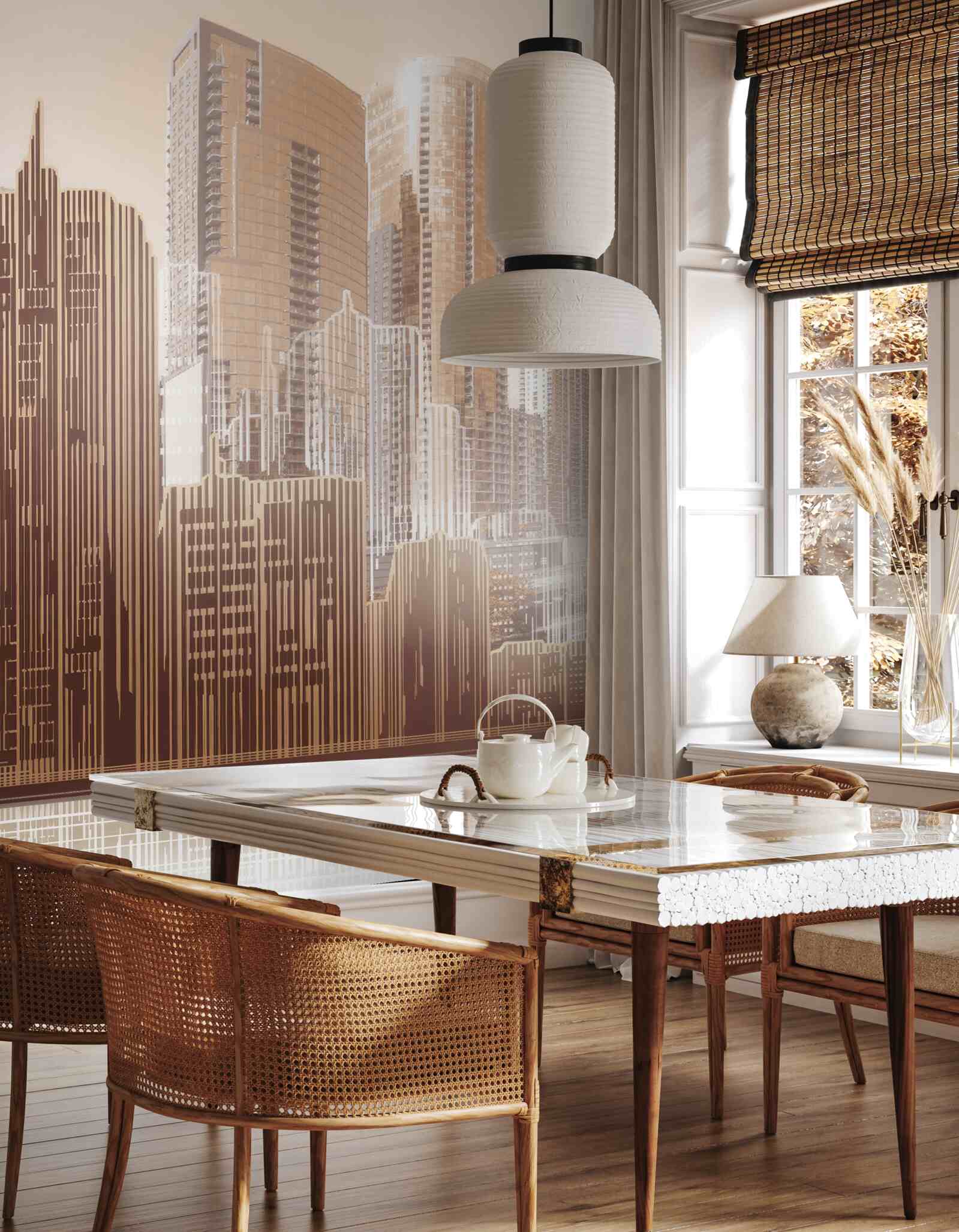 Fotobehang schetsen van gebouwen met meerdere verdiepingen