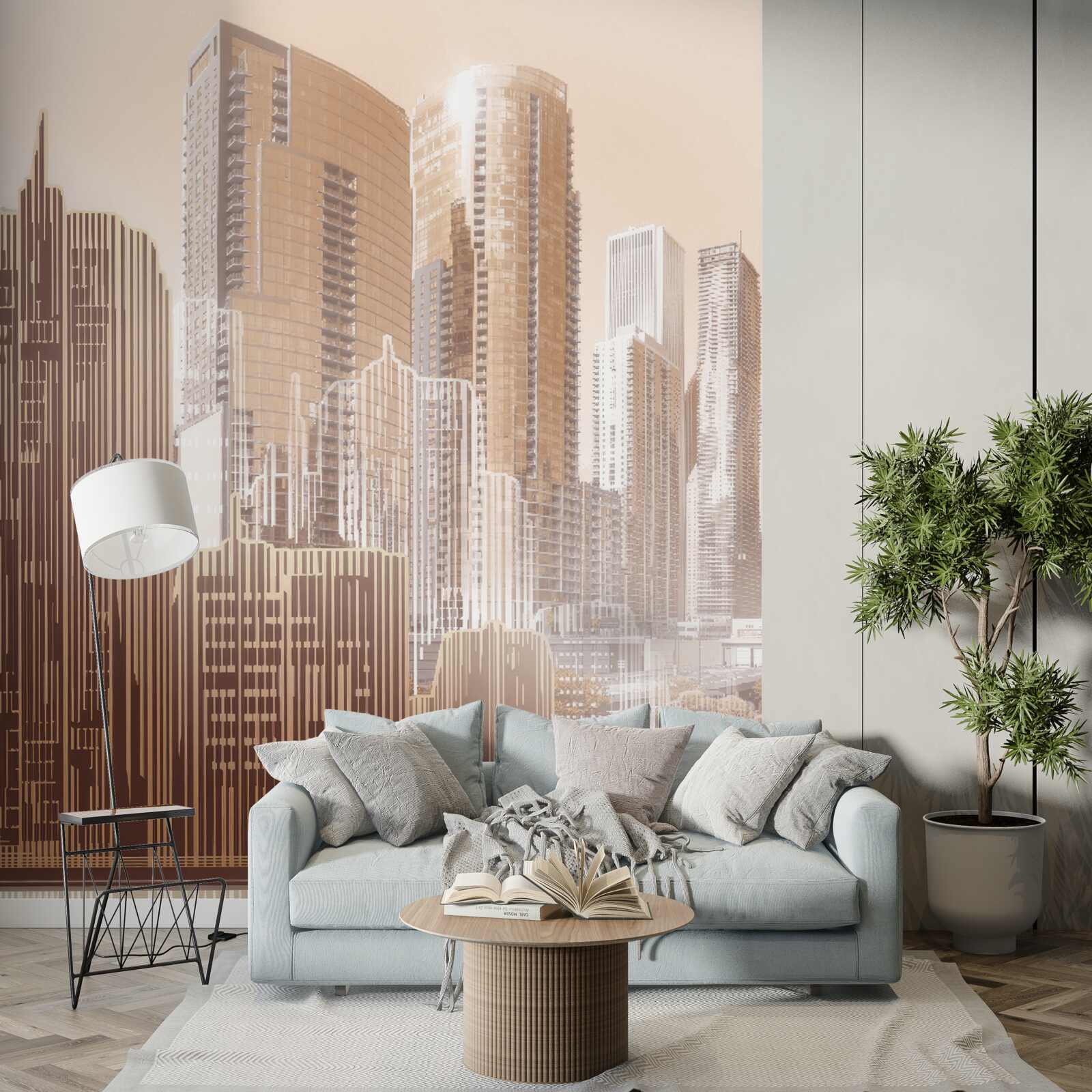 Fotobehang schetsen van gebouwen met meerdere verdiepingen