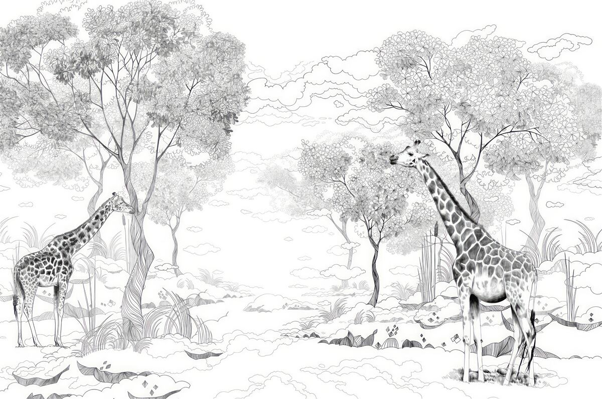 Fotobehang twee giraffen staan bij bomen